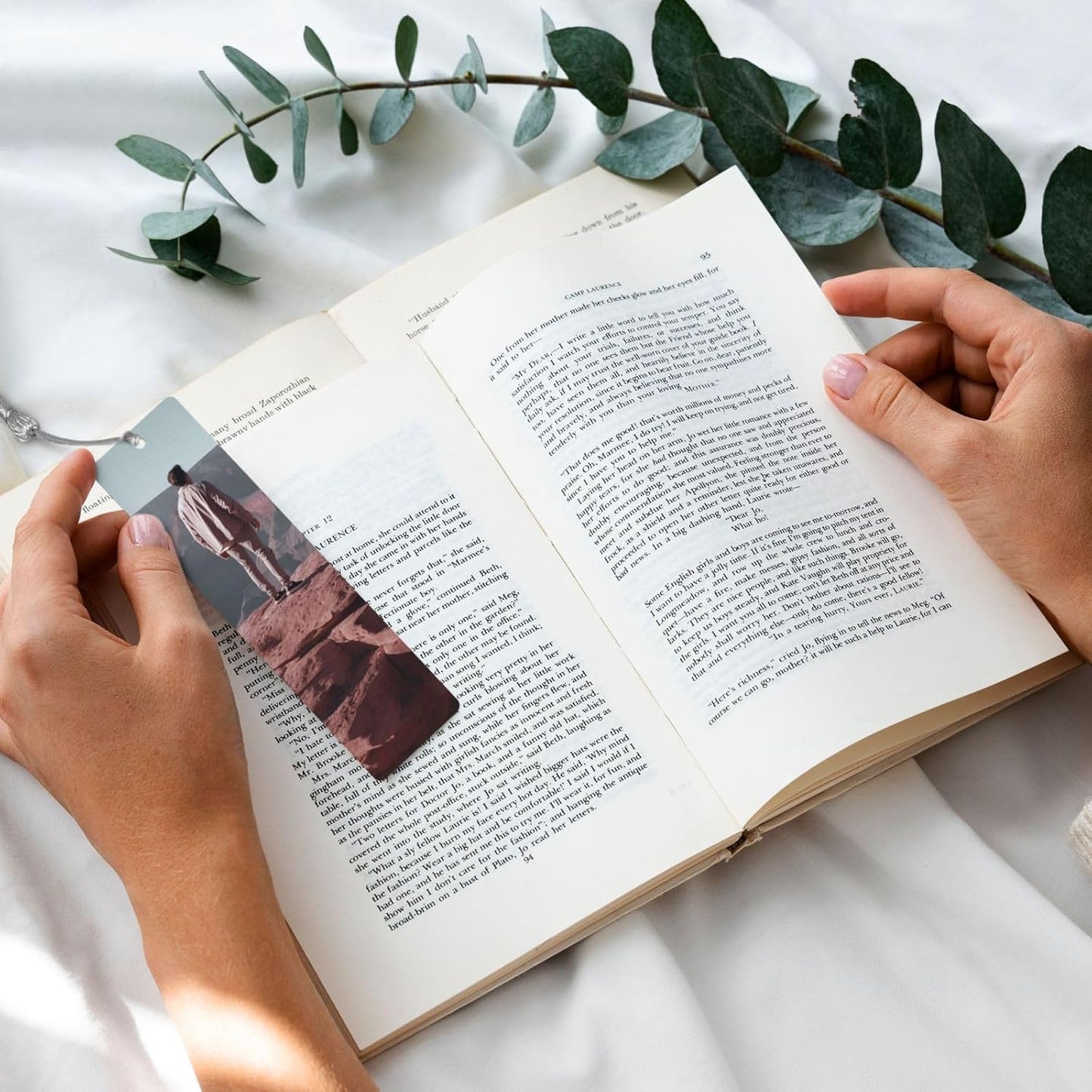 Man on Top of Canyon Bookmarks Gifts for Women Men, Wooden Bookmarks for Book Lovers, Vintage Book Marks Ornaments with Tassel, Unique Personalized Reading Page Markers Gray