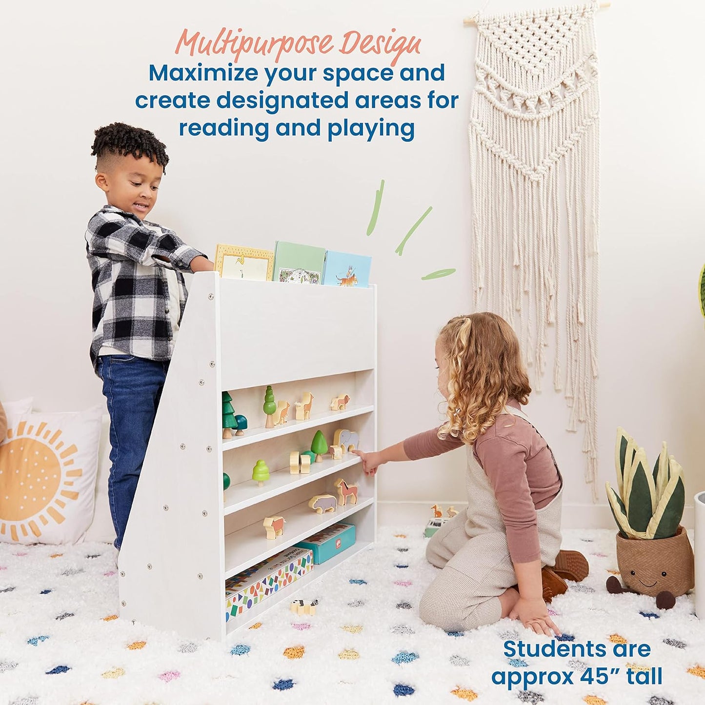 ECR4Kids Streamline Single-Sided Book Display with Storage, Classroom Bookshelf, White Wash