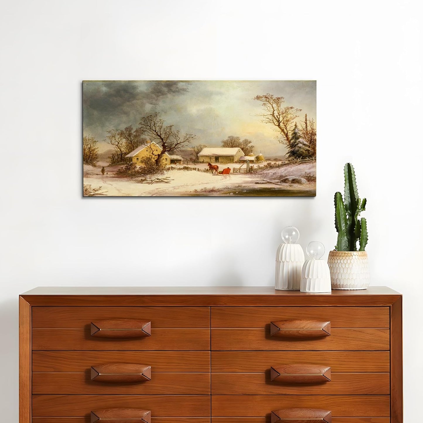 crmotu Large Landscape Wall Art, Farmhouse Wall Decor, Winter Wall Art, Snowy Farm Canvas Painting, Vintage Aesthetic Pictures for Living Room Bathroom Bedroom Kitchen Art Prints 20"X40"