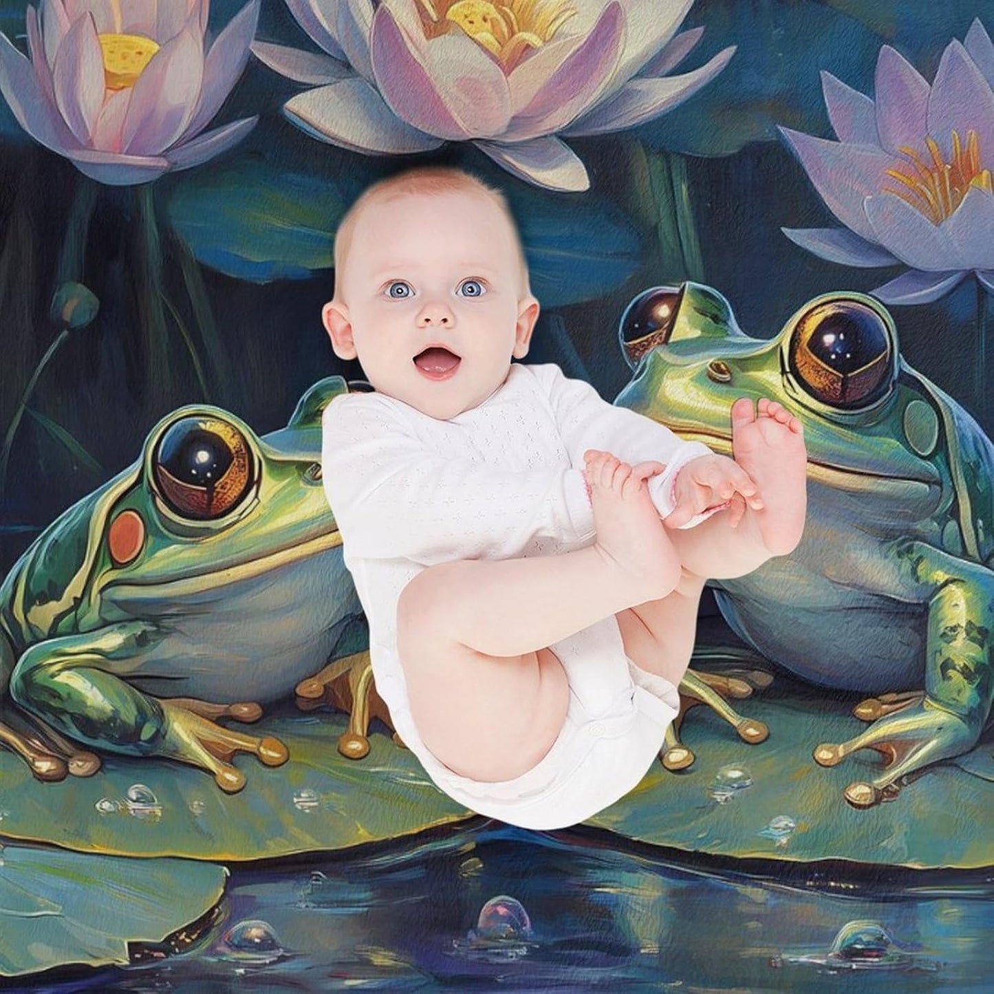 Frog Lotuses Throw Blanket for Couch Bed Plush Cozy Fuzzy Flannel Blanket for All Season 55"x70"