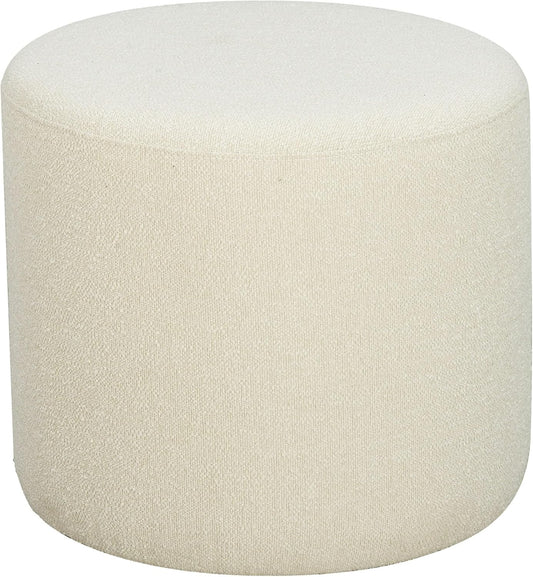 Studio Living Wentworth 19" Round Ottoman, Urban Transitional, Fully Assembled, Soft Boucle Fabric, Snow