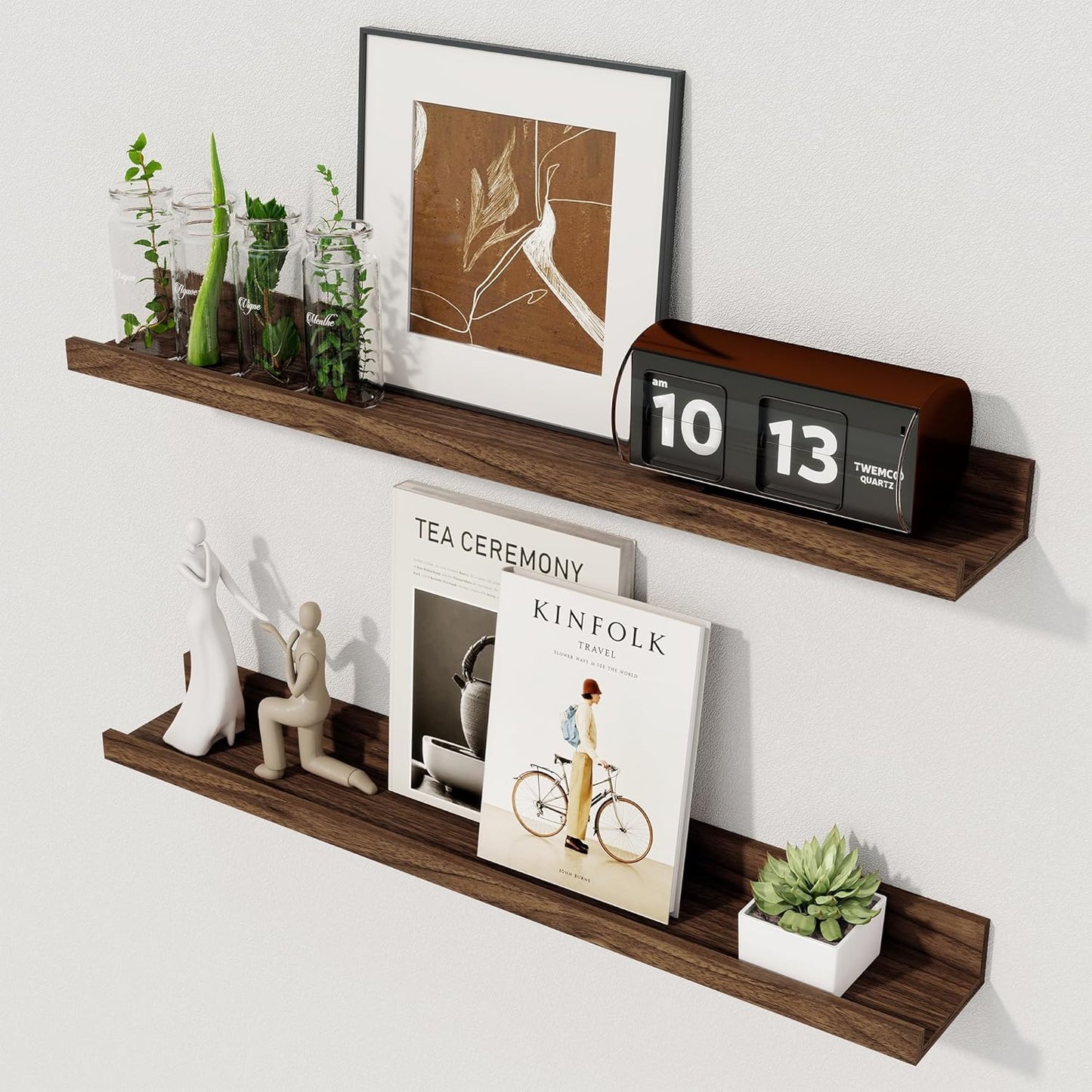 Axeman Picture Ledge Shelf | 24 Inch Floating Shelves Set of 2 | Walnut Wall Shelves with Lip | Walnut Picture Shelf for Wall with Ledge | Photo Ledges 24 Inch