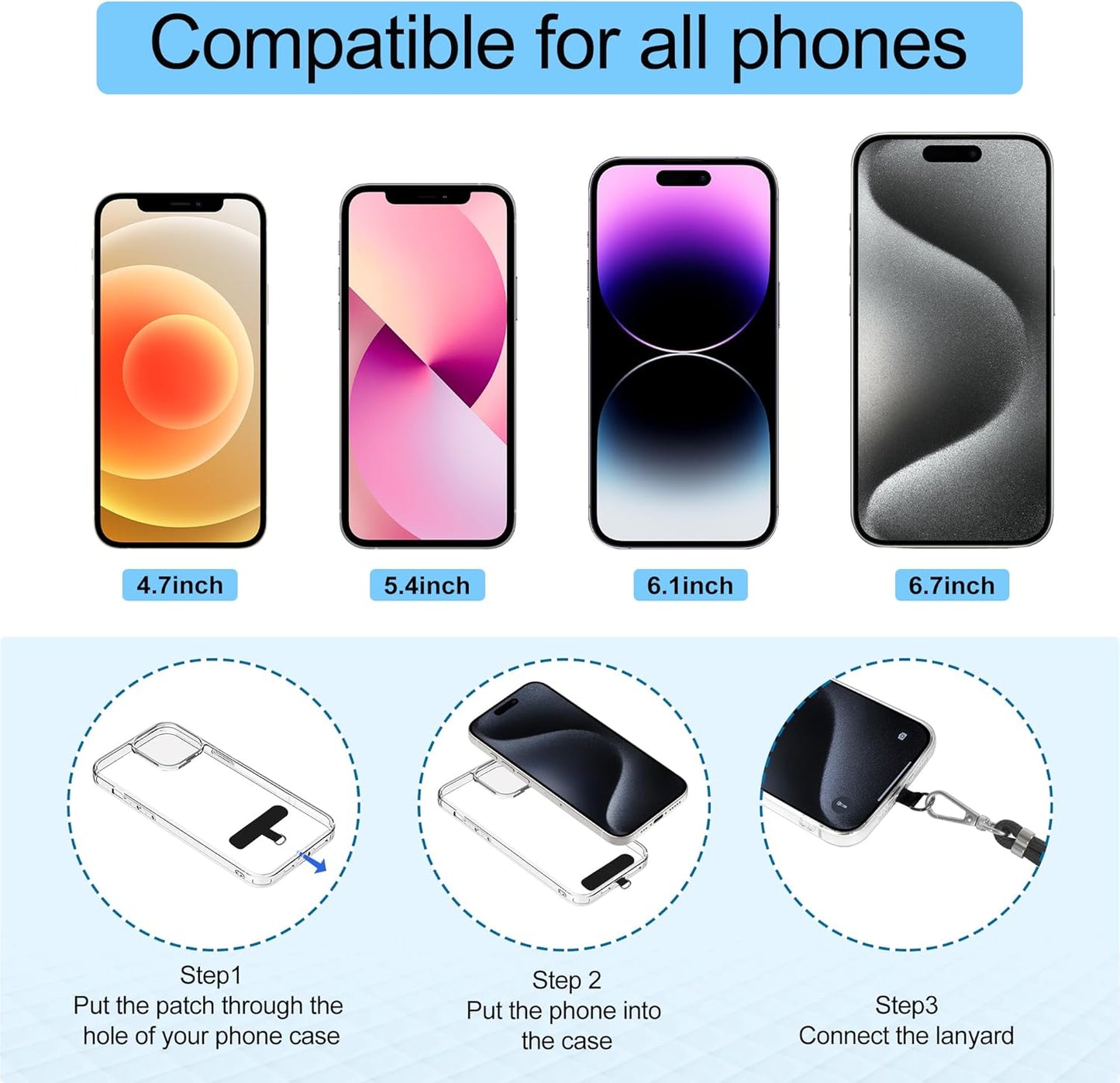 takyu Phone Lanyard, 2 Pack Adjustable Cell Phone Lanyard Crossbody Neck Strap & 2 Pack Phone Wrist Strap with 2 Pcs Tether Tabs Compatible for iPhone Android Smartphones-Black Grey