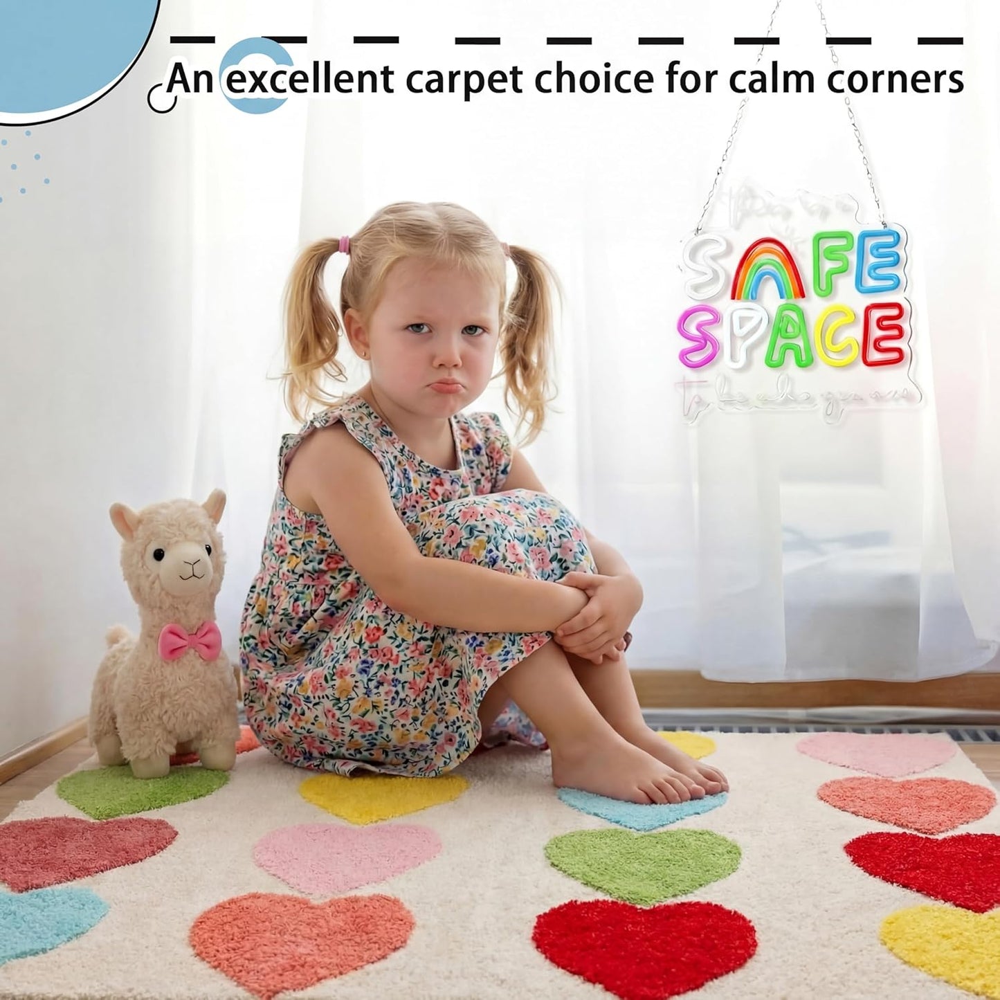 Nuanchu 3D Calm Corner Classroom Rug 3x5 ft Washable Calming Corner Rug Non-Slip Soft Fluffy Large Preppy Heart Area Rugs Motivational Space Floor Carpet for Nursery Playroom Reading Home Decor