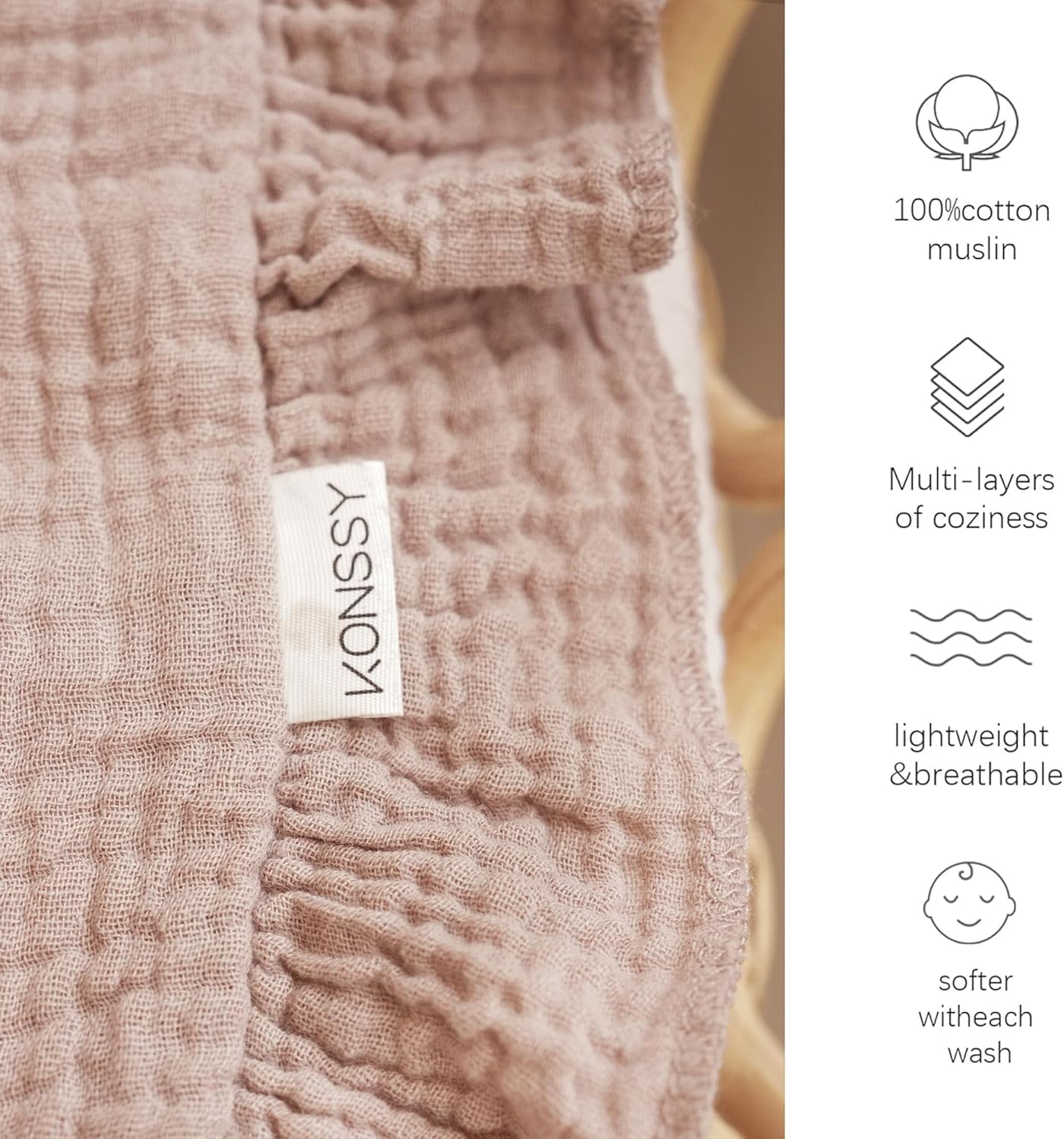 Konssy Flounce Muslin Baby Blanket for Girls Boys, 100% Cotton Soft Crib Swaddle Blankets, Reversible & Breathable Nursery Bedding for Newborns Toddlers, 40 x 36 Inches (Petal Dream)