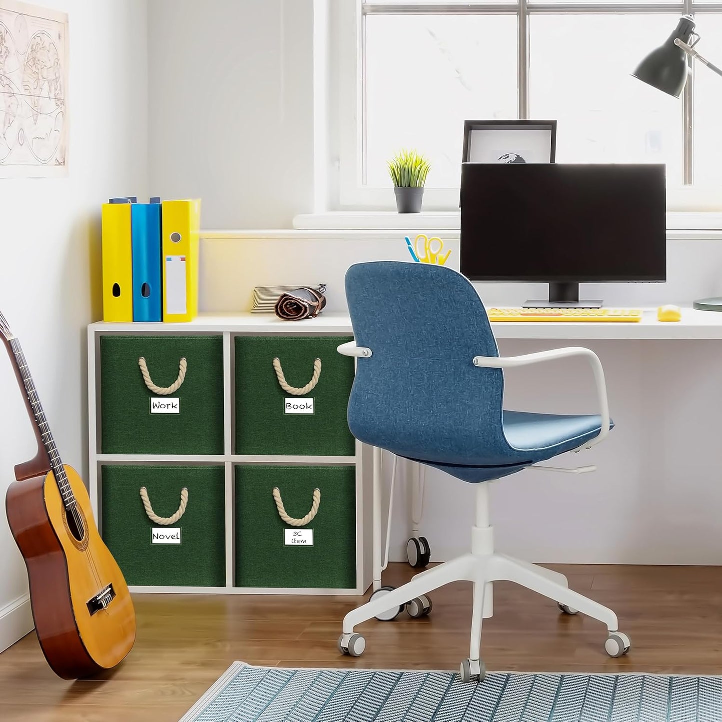 SIMPLE HOUSEWARE 11-Inch Cube Storage Bin With Braided Handles, 4 Pack, Green