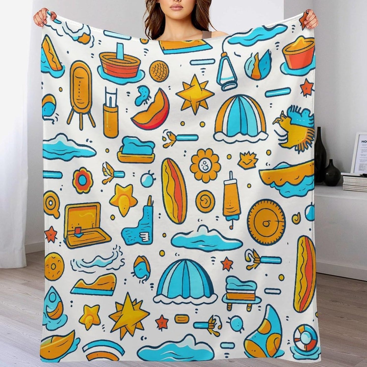 Beach Themed Graphics Throw Blanket for Couch Super Soft Warm Lightweight Throw Blankets Cozy Flannel Bed Blanket Cute Decorative Blankets for All Seasons Home Decor Gift 30"*40"（76 * 100cm）