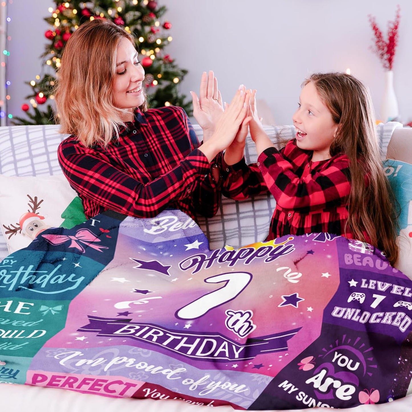 7 Year Old Girl Birthday Gift, Gifts for 7 Year Old Girls, Happy 7th Birthday Girls Throw Blanket 50 x 60 Inch, 7th Birthday Decorations for Girl