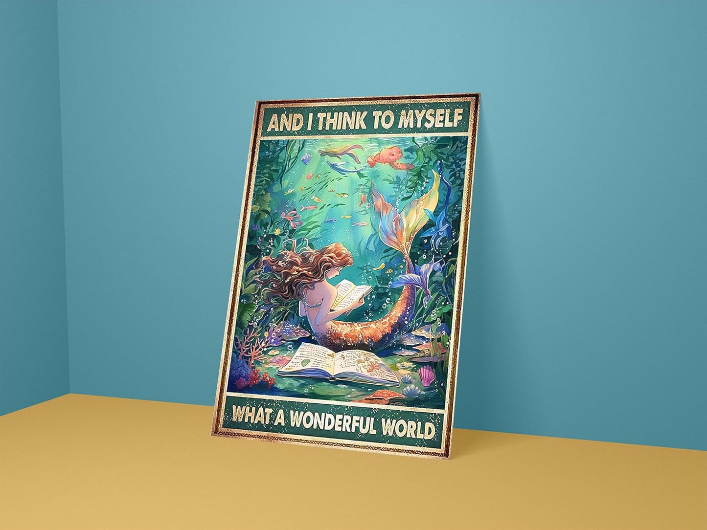 Mermaid Decor Poster Inspirational Wall Art for Teen Girls Bedroom Decor Aesthetic - What A Wonderful World, Tin Signs for Women 8X12 Inches