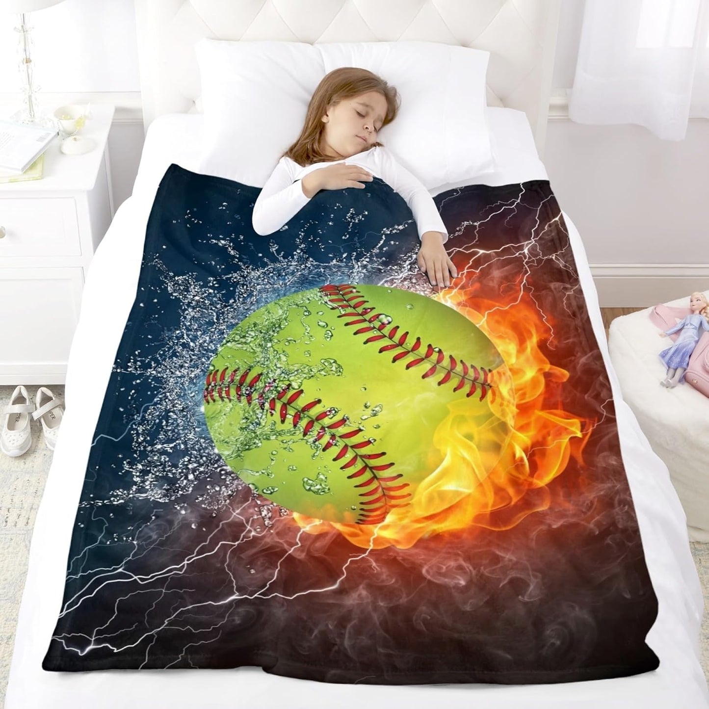 Baseball Softball Cool Ball Throw Blanket Super Soft Warm Boy Bedding Bed Blankets for Couch Bedroom Sofa Office Car, All Season Cozy Flannel Plush Blanket for Girls Boys Adults, 60"X50"