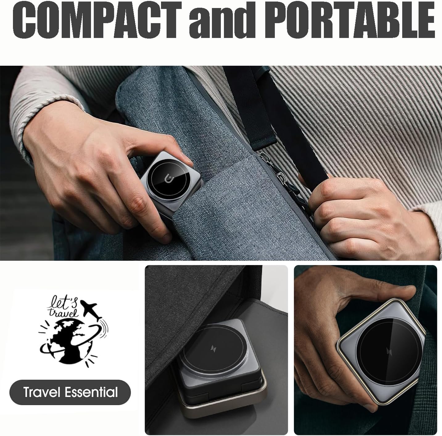 Portable 3 in1 Magsafe Wireless Charger Station for Apple iPhone, Multiple Devices, Foldable Travel Charging Stations, Magnetic Fast Charger with Light for iPhone 12-16 Series for Apple Watch & Airpod