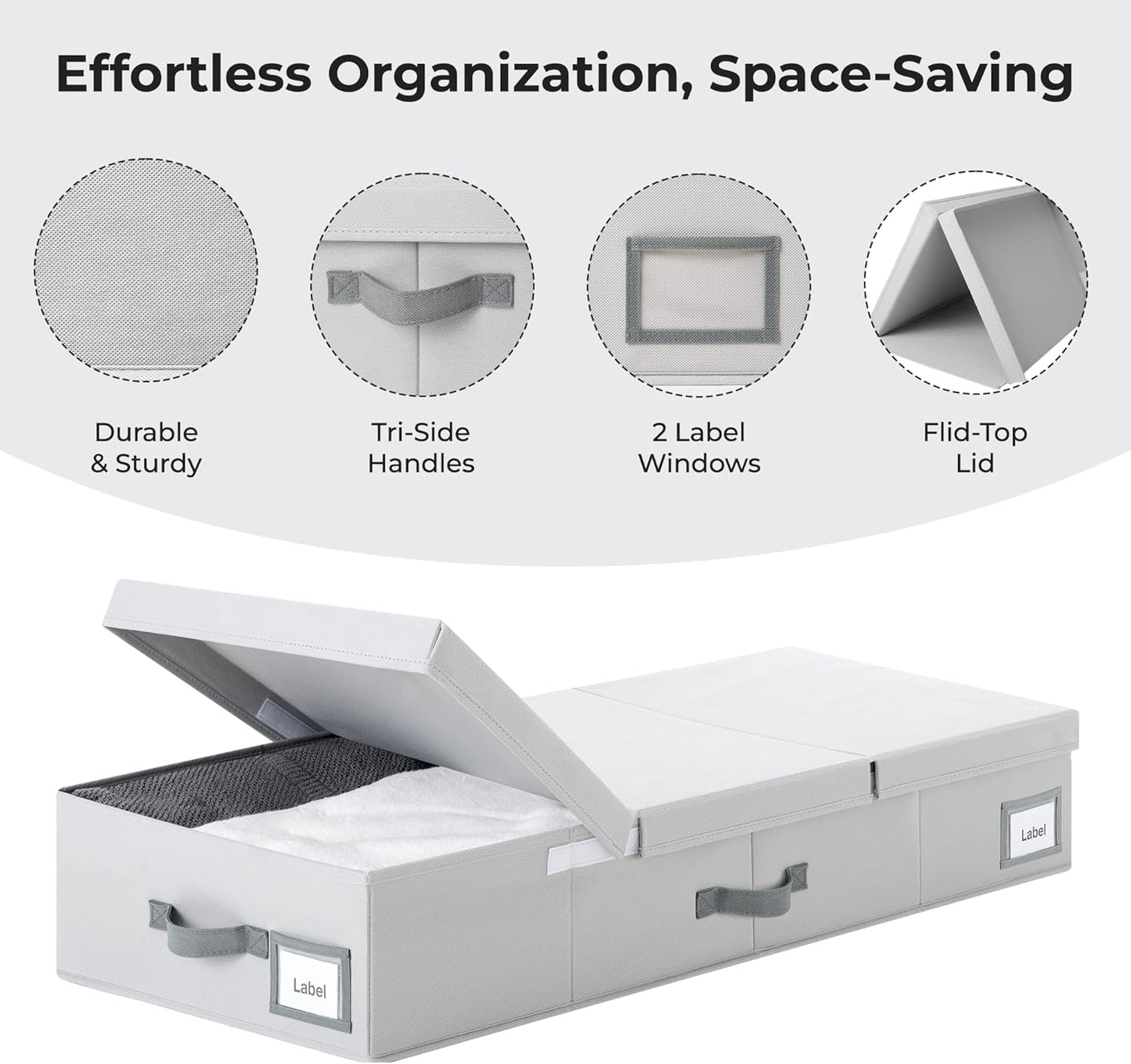 Cupic Cupid 7.5" Foldable Underbed Storage Box with Lid, 82L Large Under Bed Storage Containers with Reinforced Bottom for Comforters & Blankets, High Capacity Seasonal Bedding Organizer, 2 Pack,Grey