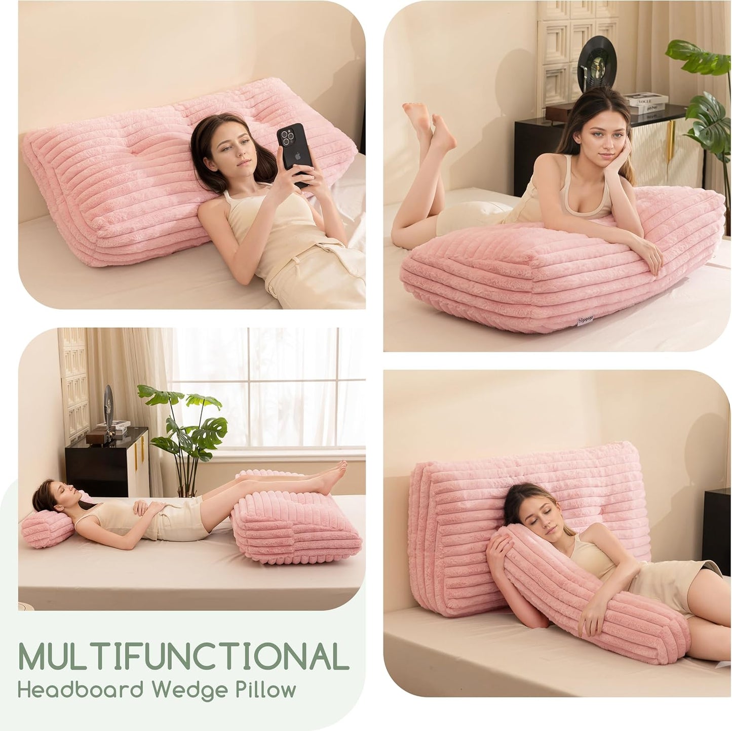 HIGOGOGO Triangular Headboard Wedge Pillow with a Cylindrical Pillow and Memory Foam Filling, Daybed Pillows for Sitting up, Reading or Working with Removable Cover,Twin 39.4"x19.7"