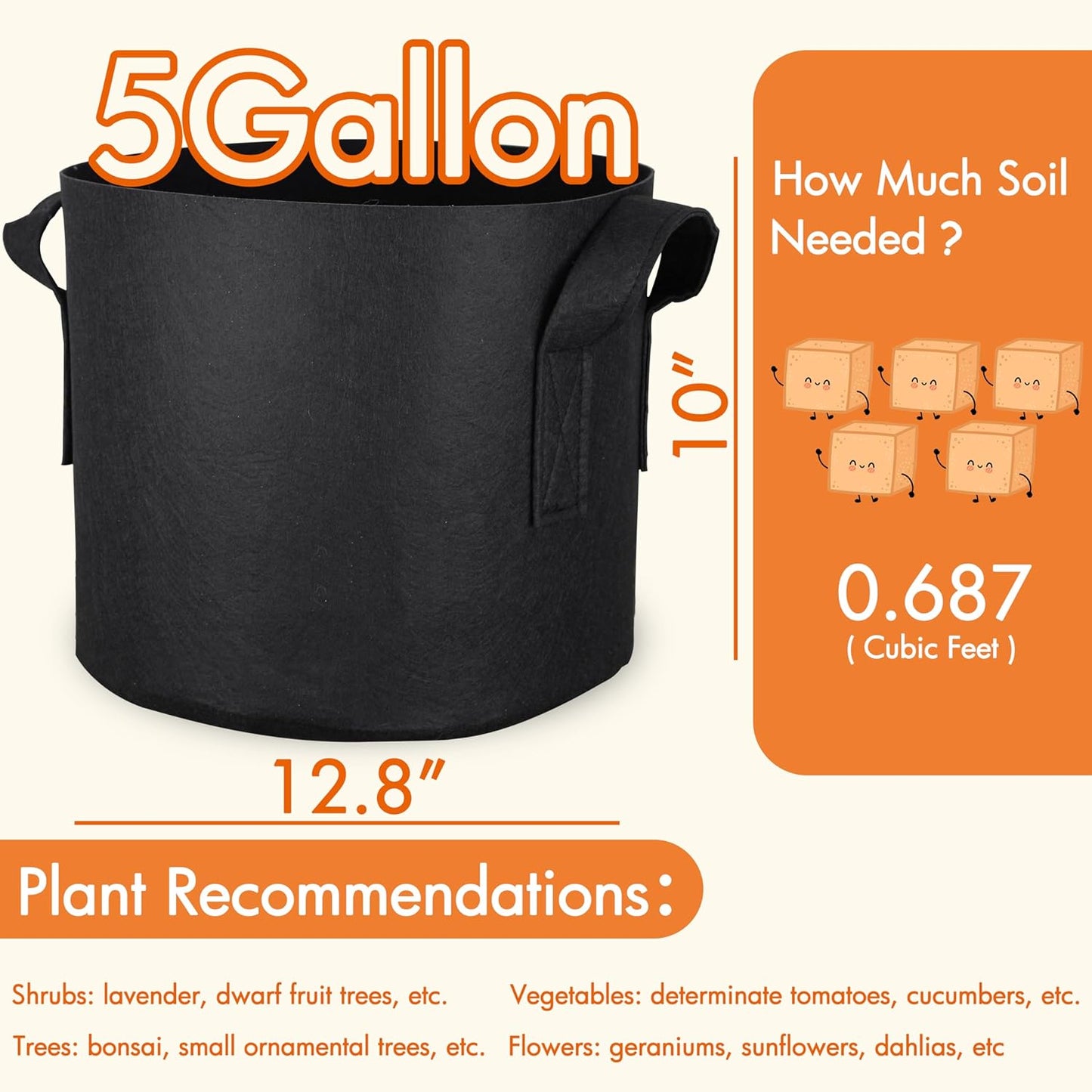 Gardzen 20-Pack 5 Gallon Grow Bags, 300G Thickened Aeration Fabric Pots with Handles, Heavy Duty Plant Bags for Plants