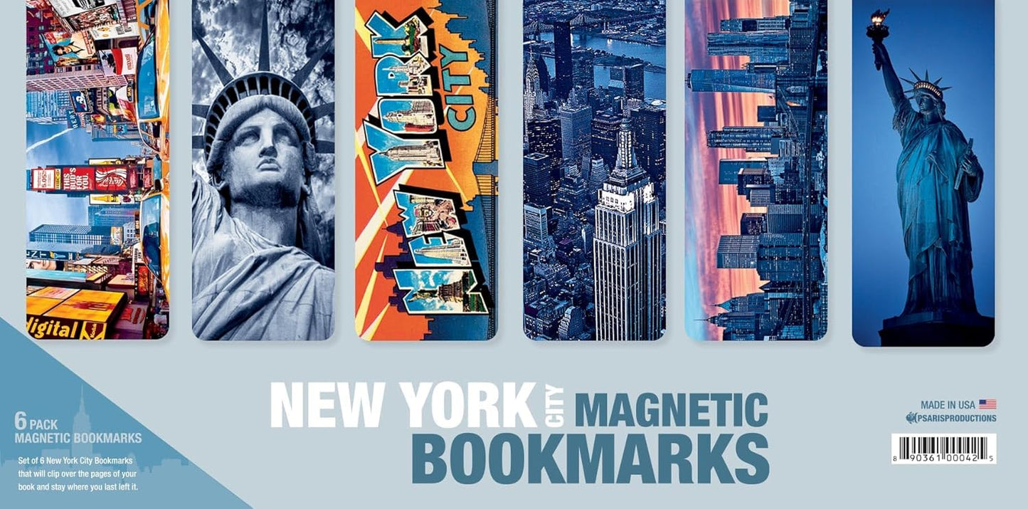 Set of 6 Large New York Magnetic Bookmarks with Soft Touch Silky Smooth Coating. Made in USA