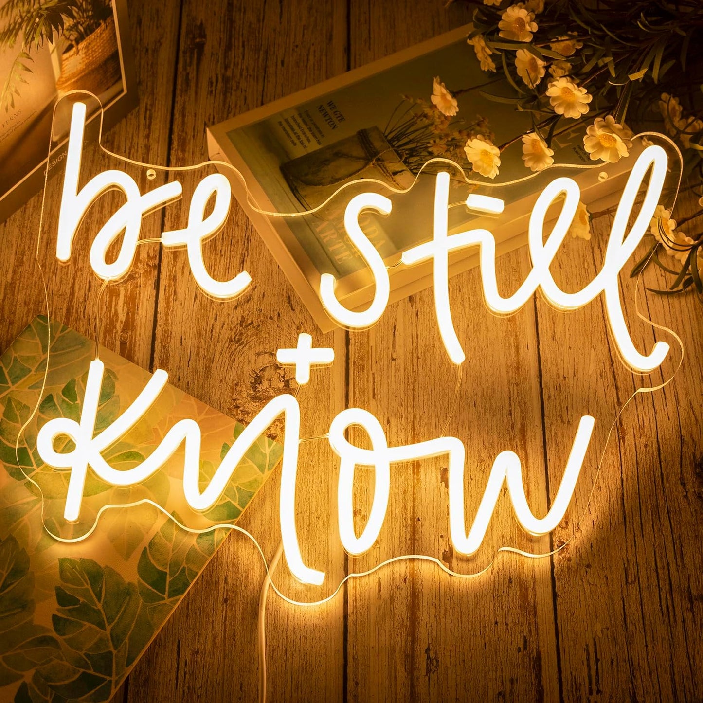 Be still and Know Neon Sign Dimmable Neon Signs for Wall Decor Inspirational LED USB Light Up Sign for Christian Home Decor Jesus Wall Art Bedroom Living Room Be Still And Know That I Am God Gifts