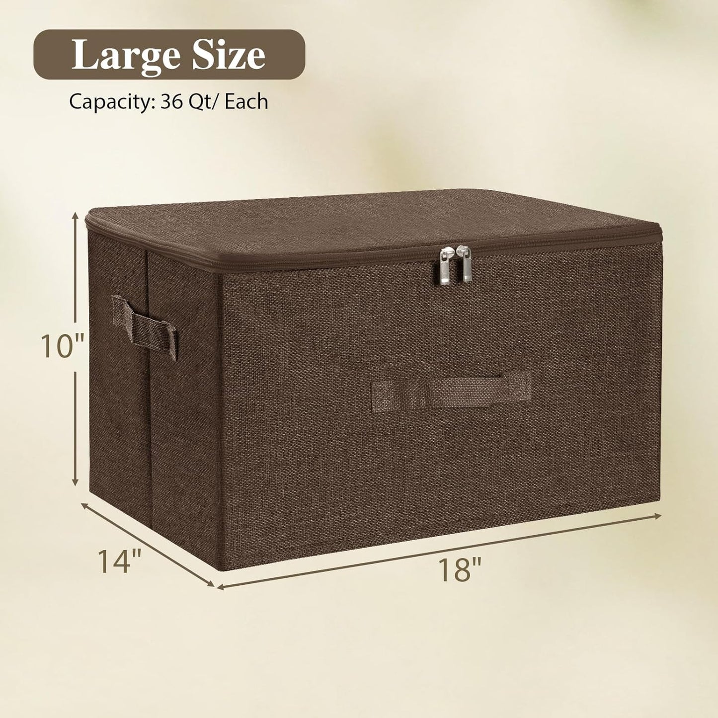 ANMINY 3PCS Storage Bins with Zipper Lids 36 Qt Lidded Fabric Storage Boxes Baskets Cubes with Handles Collapsible Washable Cotton Linen Closet Shelf Clothes Organizer Containers - Coffee, Large
