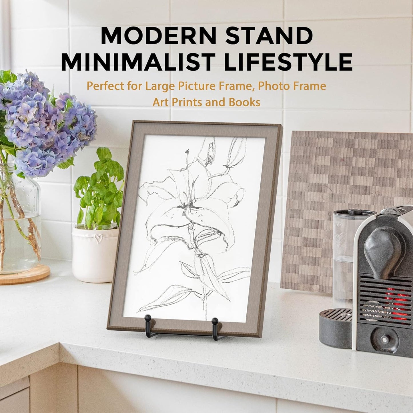 TR-LIFE 4 Pack 10 Inch Large Plate Stands for Display - Metal Plate Holder Stand + Picture Stand + Small Easels for Decorative Plate, Platter, Book, Plaques, Photo Frame, Tabletop Art