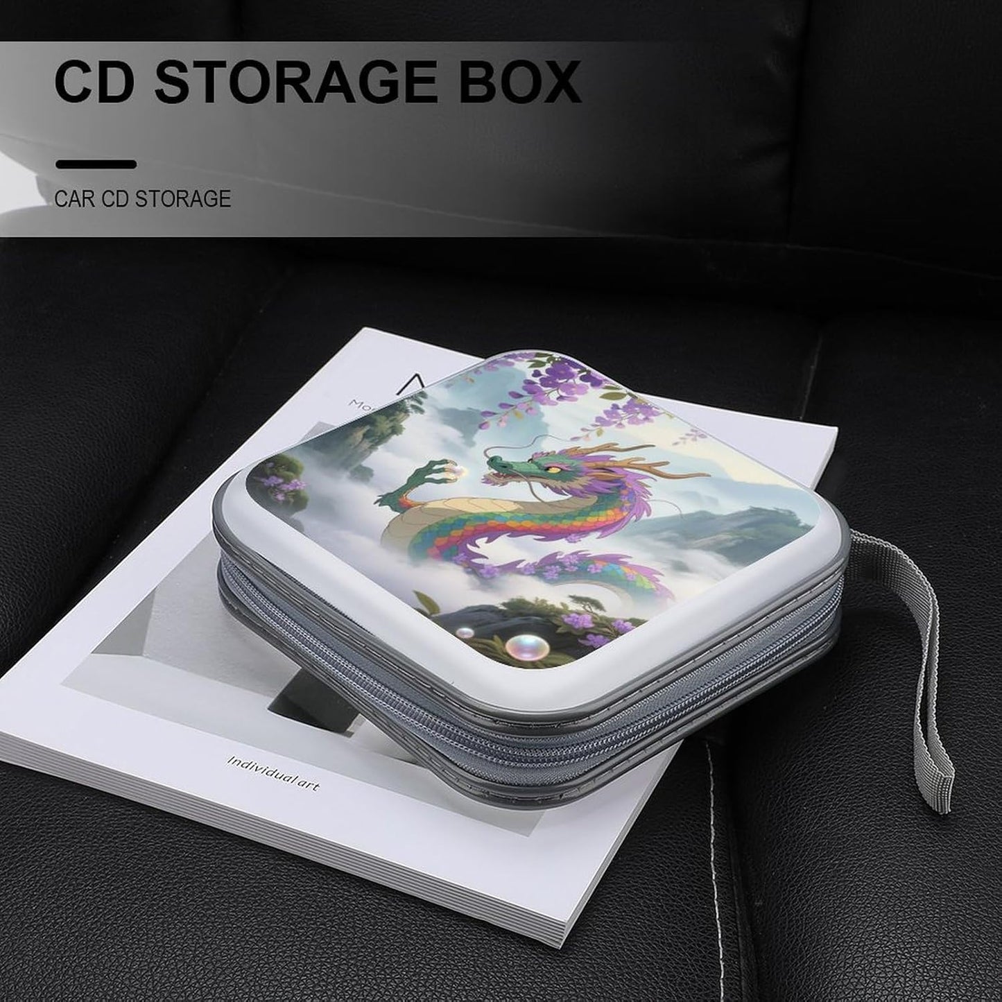 Rainbow Scaled Eastern Dragon CD Case Portable Zipper CD Case 40 Capacity Hard Plastic DVD Cases Holder Large Storage Disc Wallet Bag for Car Home Travel DVD Collection Bag