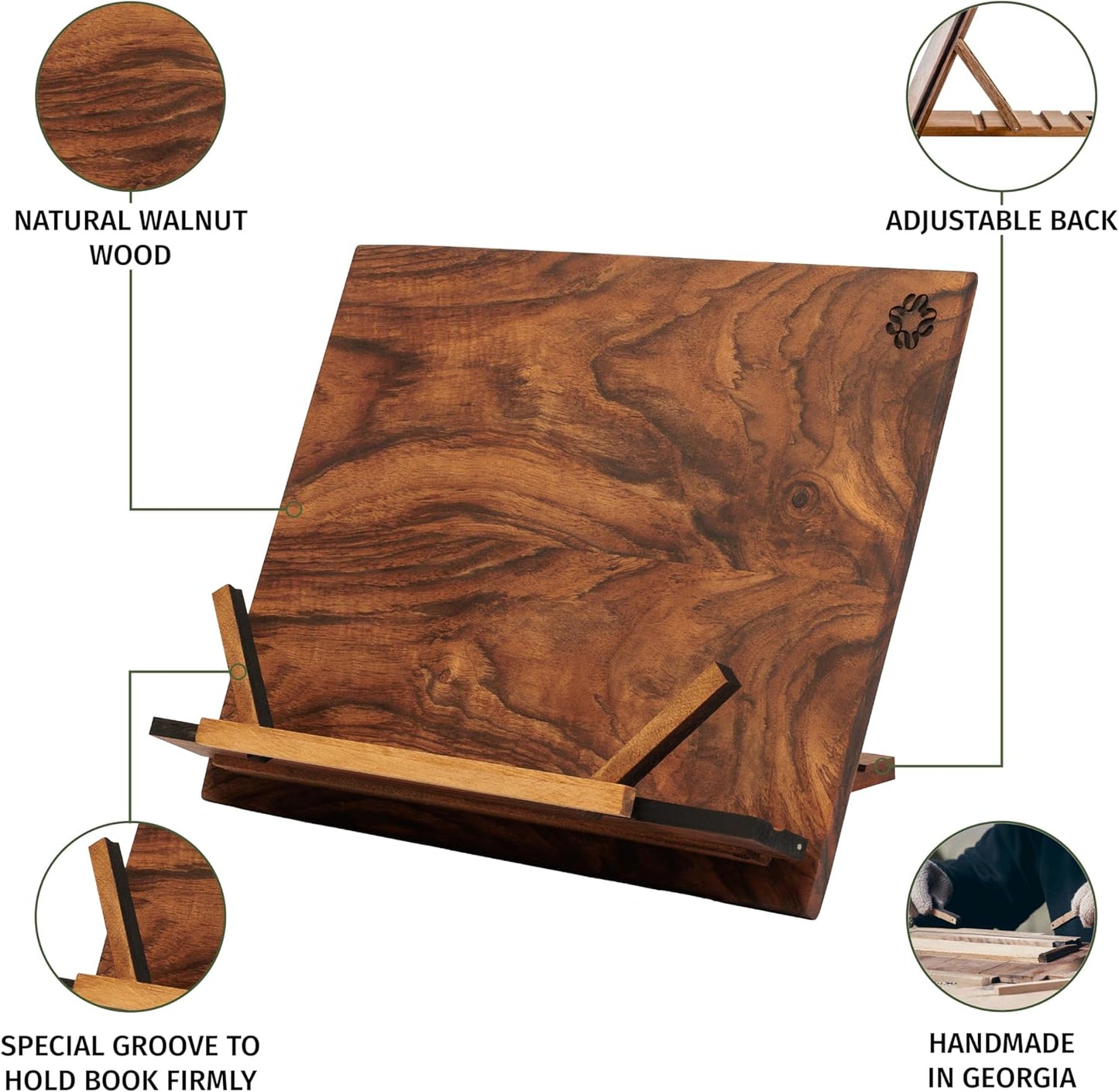 TILISMA Wooden Cook Book Stand – Handmade Walnut Book Holder for Reading Hands Free – Cookbook Stand for Kitchen Counter – Recipe Holder – Reading Accessories for Kitchen – Cookbook in Ipad and Tablet