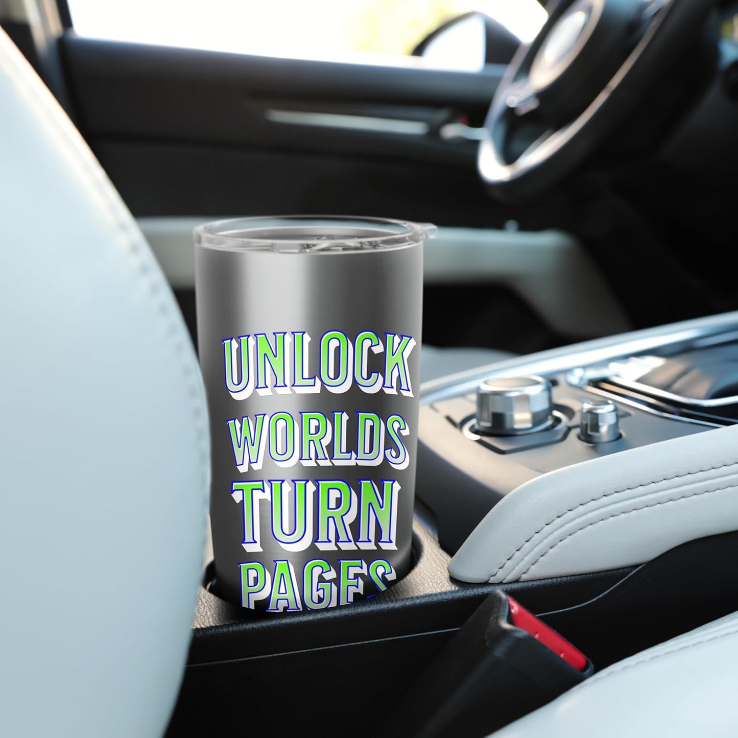 Unlock Worlds Turn Pages Reading Imagination Quote Stainless Steel Insulated Tumbler
