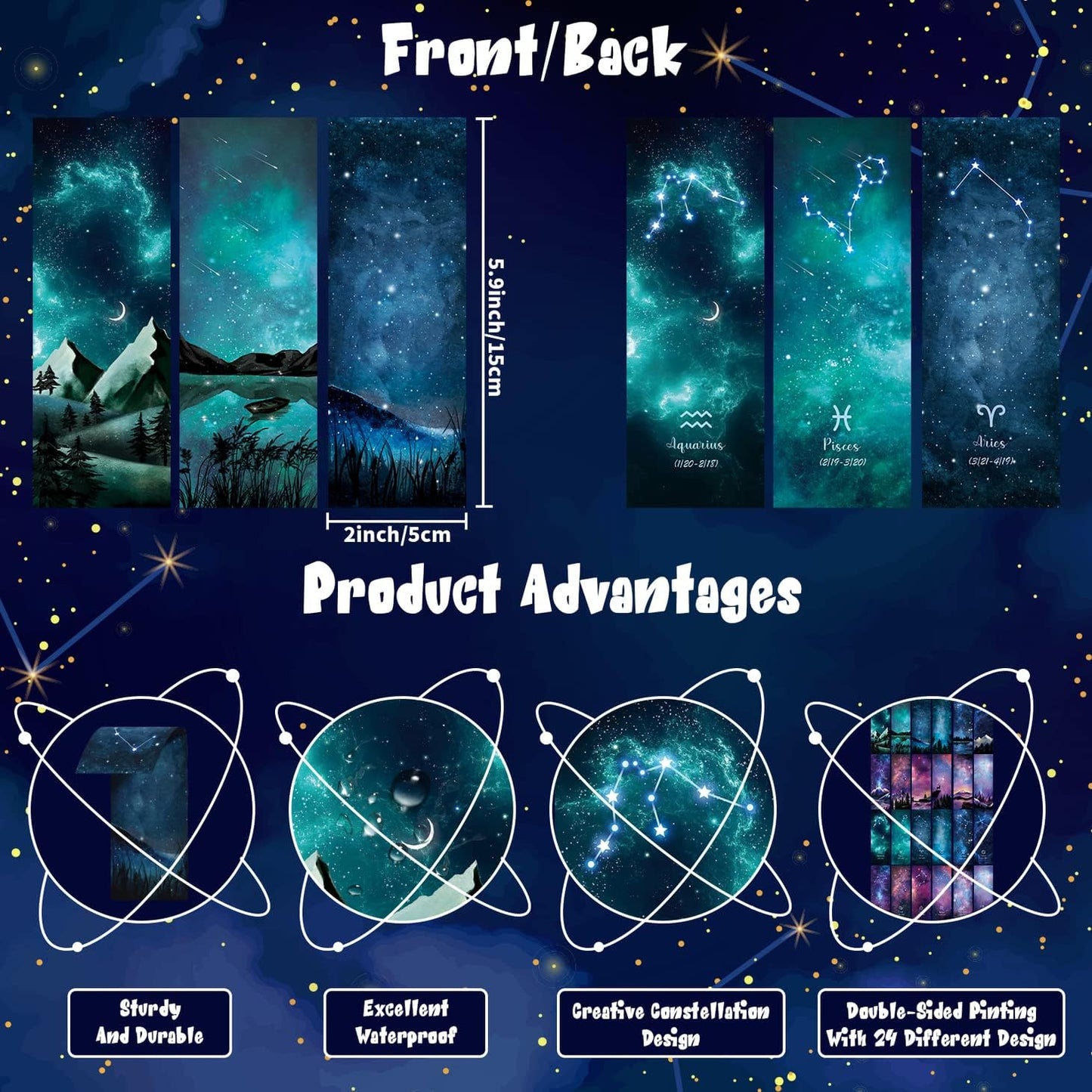 VOCHIC 12 Pcs Personalised Space Starry Night Bookmarks, Bulk Book Marks for Women/Men, Unique Zodiac Constellaion Bookmark for Book Lovers, Cool Book Mark for Adults,VBS Theme Gift