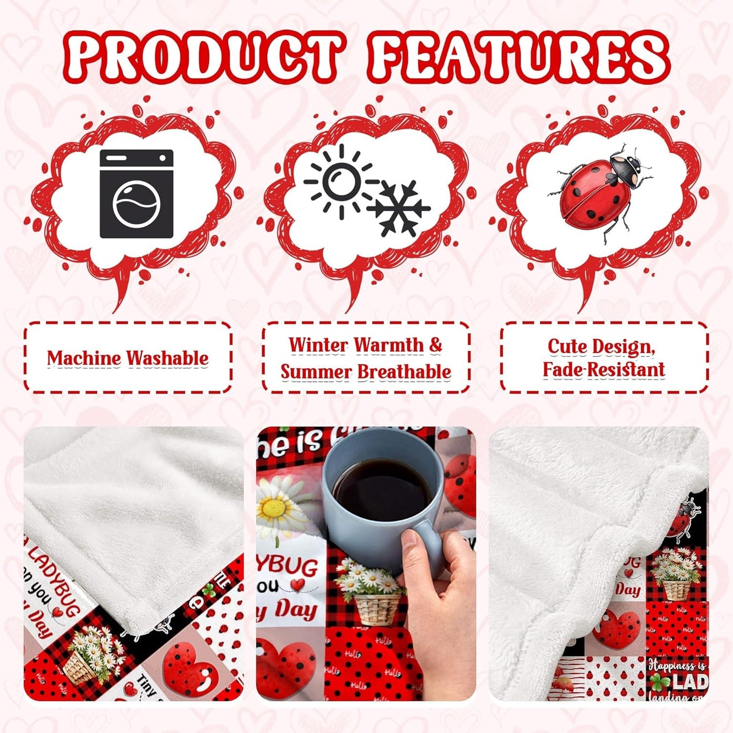 Ladybug Blanket for Girls,Ladybugs Gifts for Women Girl,Soft Plush Ladybugs Throw Blankets,Ladybug Stuff Decoration,Lightweight Flannel Quilt, 50 x 60 for Teens Boys Girls