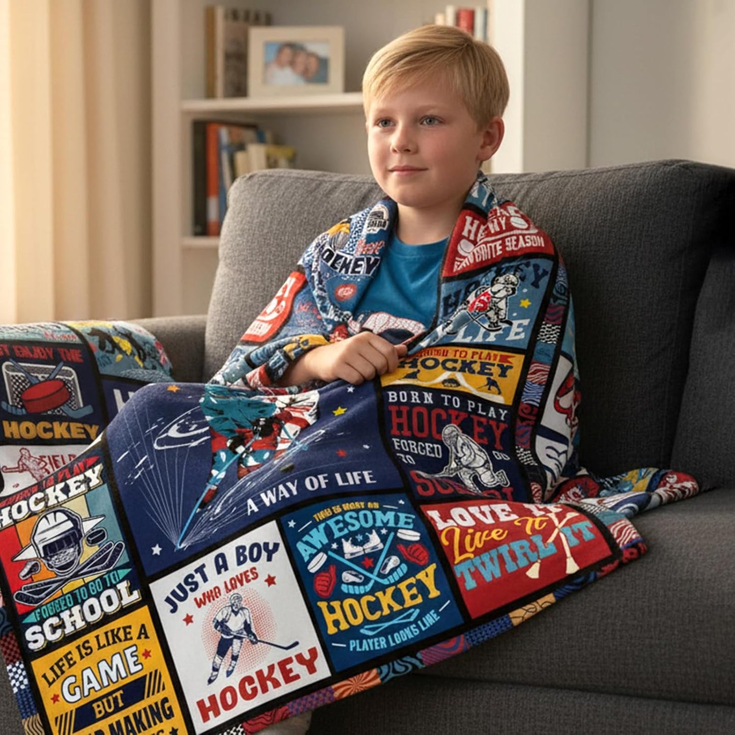 Ice Hockey Gifts Throw Blanket, Hockeys Gift for Boys 8-12, Soft Warm Flannel Blanket for Great Field Hockey Lovers for Boy Men Bed Sofa Couch Room Home Decor Gift 50 x 60 Inch
