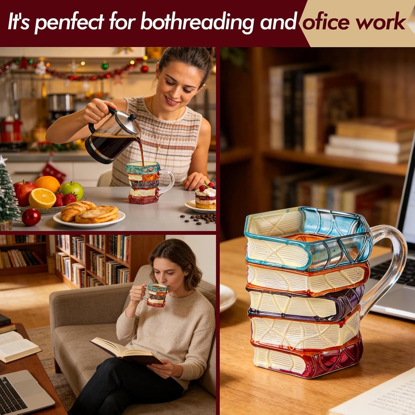 Painted Book Mug Novelty Coffee Mugs for Book Lover Gifts for Women Unique Coffee Mugs 7 Oz Cool Funny Bookish Cute Tumblers Books Worm Readers Writers Librarian Gifts Women (Painted book)