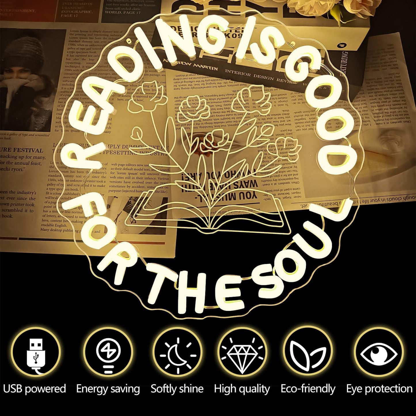 Reading Is Good for The Soul Neon Sign for Wall Decor Reading Led Light Sign Books Neon Led Sign Dimmable Light Up Sign for Read Corner Decor Bookworm Library Bookish Books Area Gift for Book Lover