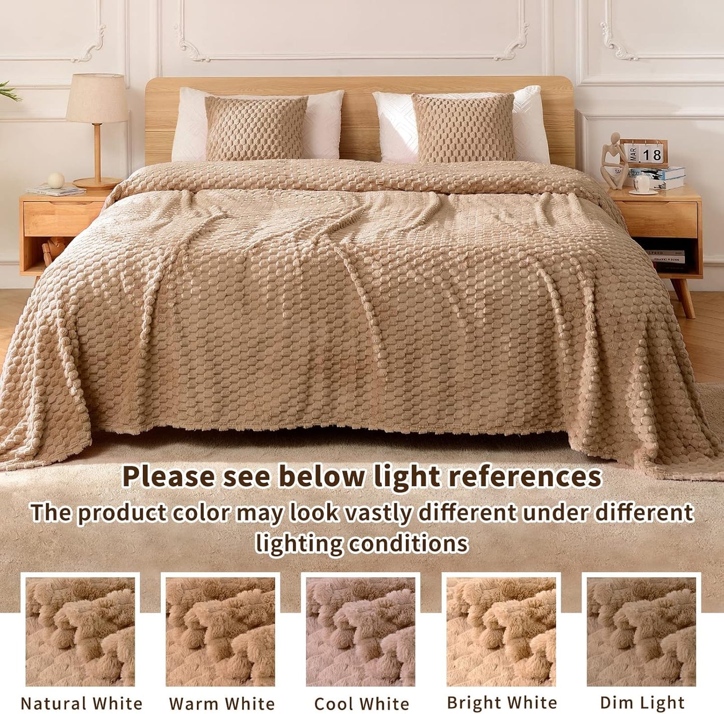 FY FIBER HOUSE Fleece Blanket Queen Size for Bed 300GSM Super Soft Plush Fuzzy Blankets and Throws for Sofa Couch Office, 90x90 Inches, Camel