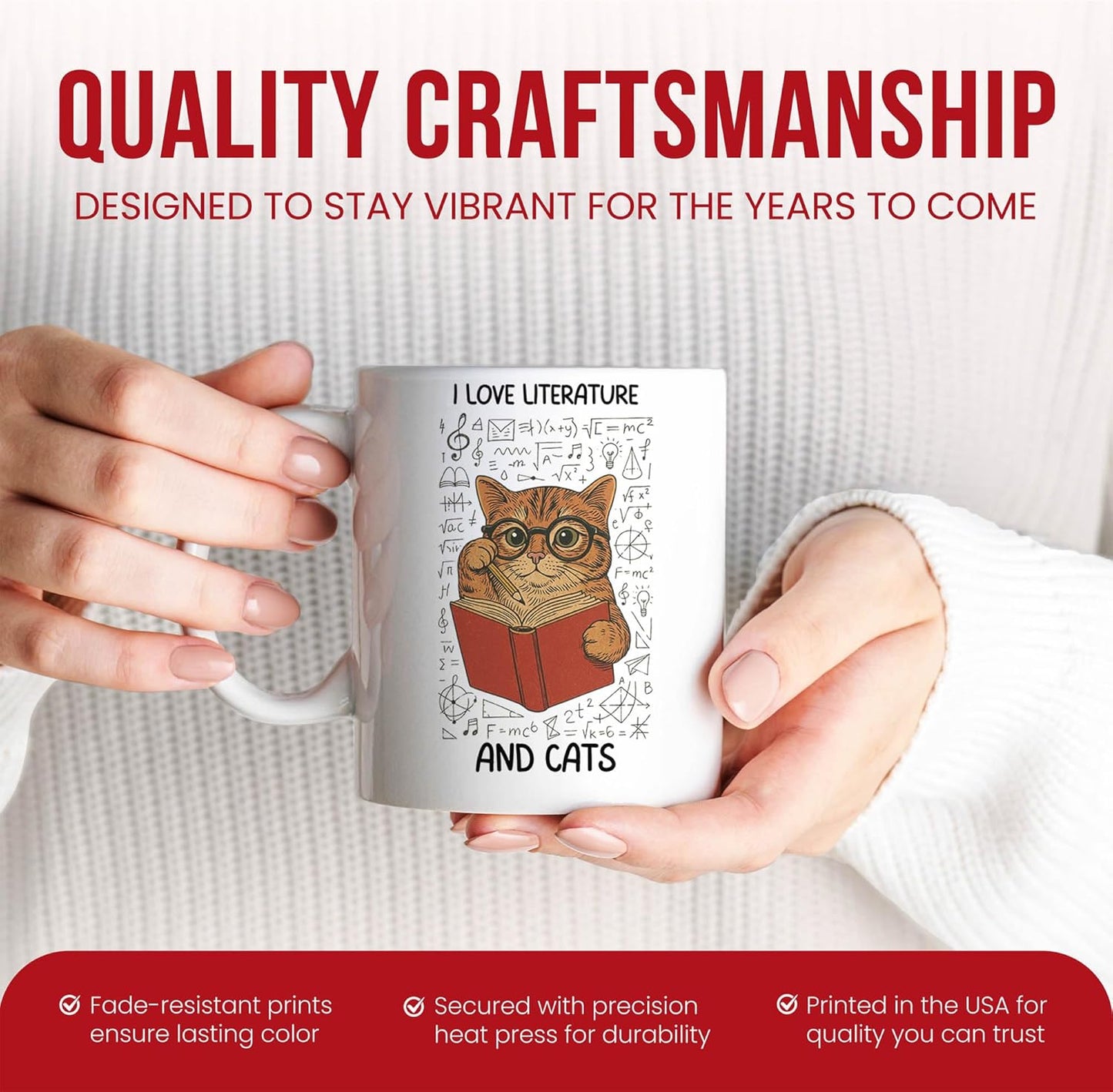 Literature And Cats Mug - Book Lover Coffee Cup - Friend Funny Gift From Readers - Literary Tea Mugs - Enthusiast Cups - 11 Oz Ceramic Gifts For Bibliophiles, Birthday, Him, Her, Christmas, Owner