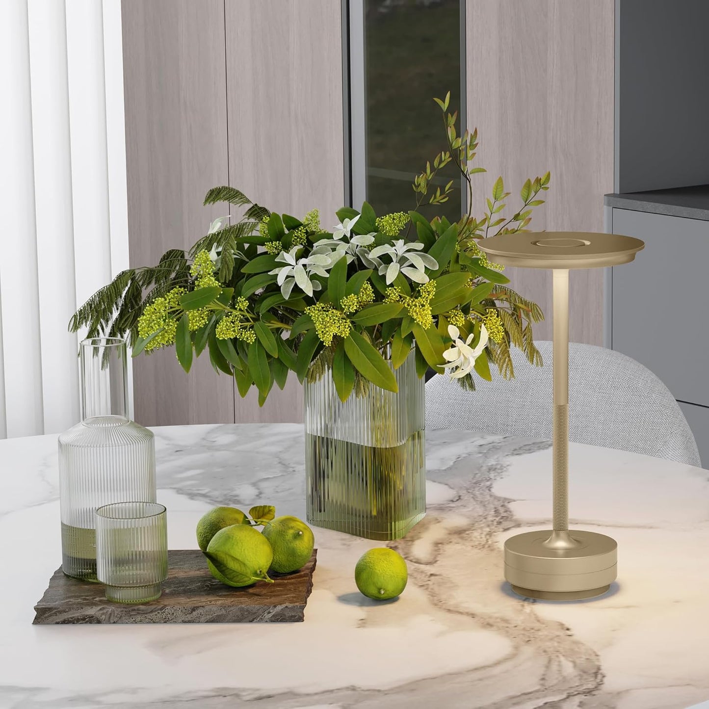 1 Pack Rechargeable Table Lamps Cordless, Portable 5000mAh Outdoor Table Light, 3 Color Stepless Dimming LED Table Lamp with Memory Function, for Home/Dinner/Patio/Restaurant.(Champagne Gold)
