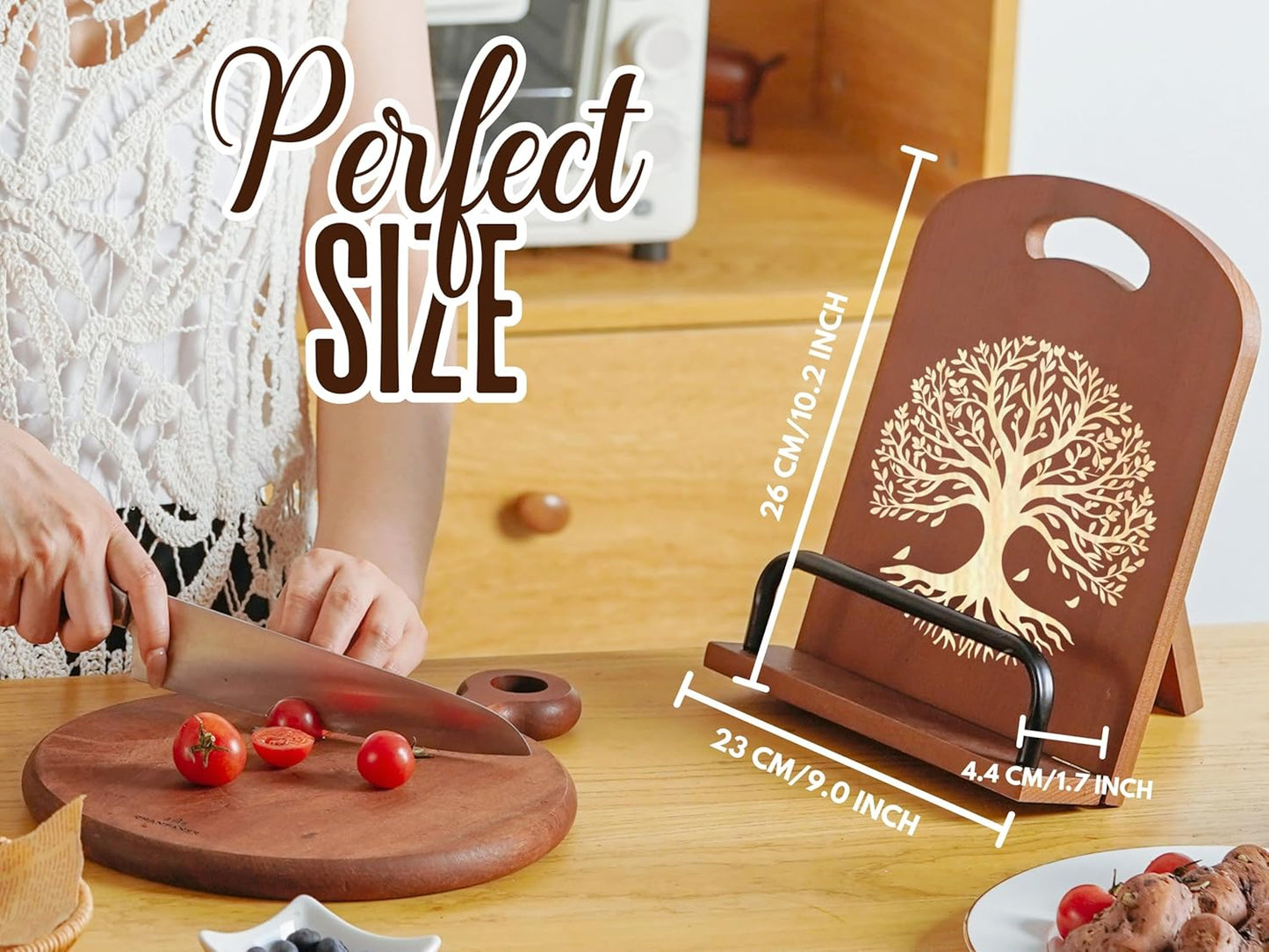 InnoBeta Tree of Life Gifts for Women, Cookbook Stand for Kitchen Counter, Perfect Gifts for Tree Lovers on Birthday, Adjustable Tablet Recipe Book Holder, Unique Kitchen & Home Decor