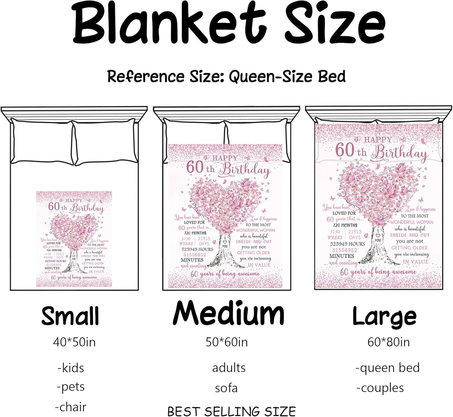 XALAZY 60th Birthday Gifts for Women Blanket 60x50in, Birthday Gifts for 60 Year Old Woman,Happy 60th Birthday Gifts for Women, Gift for 60th Birthday for Women, Gifts for 60th Birthday Women Throws