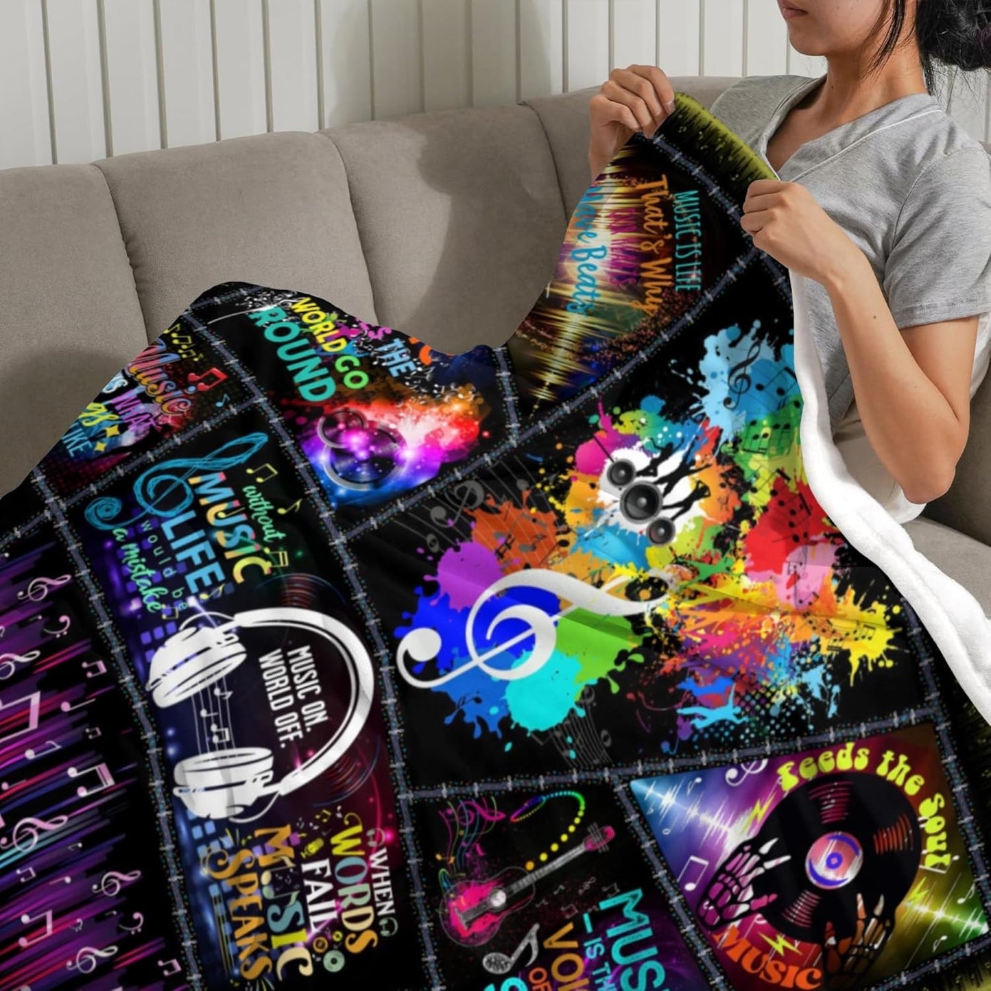 Music Note Blanket Gifts for Men Women Boys Girls Birthday Christmas Valentine Gift Colorful Musical Theme Decor Bedroom Living Room Couch Bed Sofa Soft Cozy Kids Adults Teen Flannel Throws 50"x40"