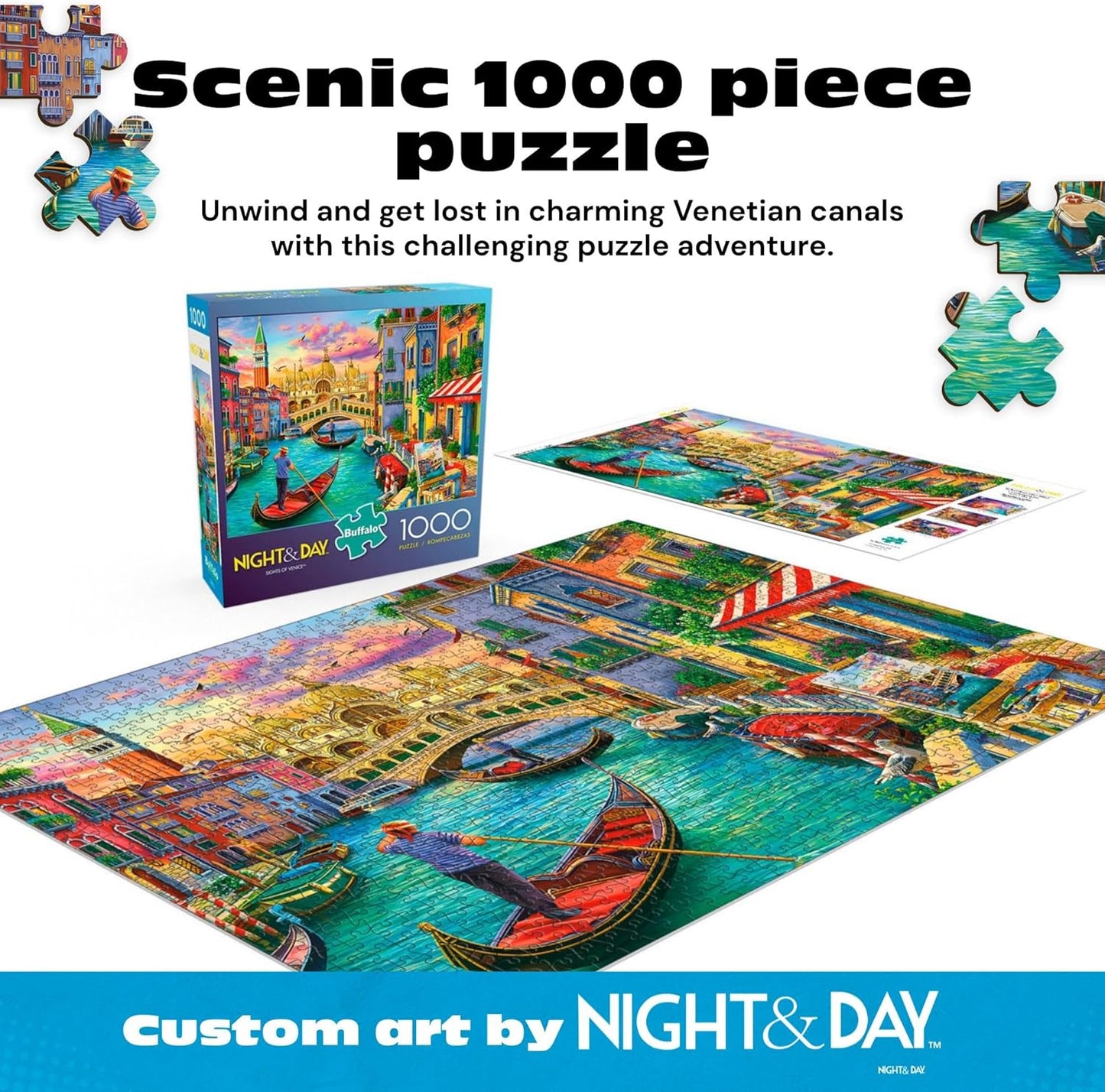 Buffalo Games - Sights of Venice - Image World - 1000 Piece Jigsaw Puzzle for Adults, Scenic Cityscape Puzzle, Challenging and Relaxing Puzzle Adventure, Finished Size 26.75 x 19.75, Made in the USA