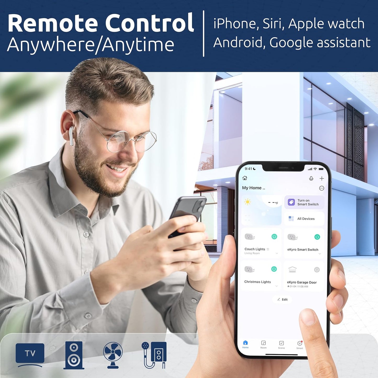 Smart Plug | Compatible with Alexa, Google Home Assistant, iPhone, Siri, Android, Power Tracking 15A 1800W, No Hub or Subscription Required, Apple Intelligence, Gemini (Non-Monitoring, 4)