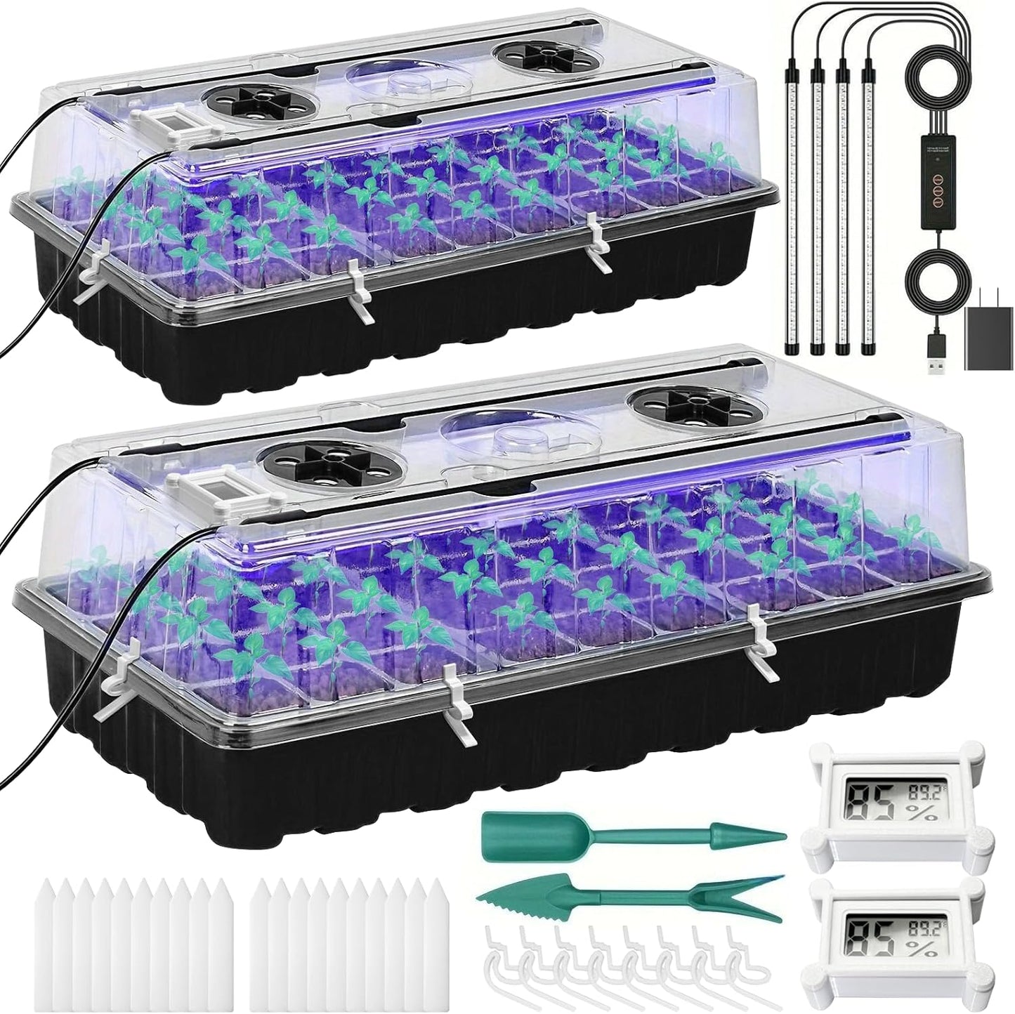 Seed Starter Tray with Grow Light,72-Cell Seed Starter Kit with Magnetic Hygrometer,Seed Germination Kit with Humidity Dome,User-Friendly Plant Germination Trays for Indoor Plants
