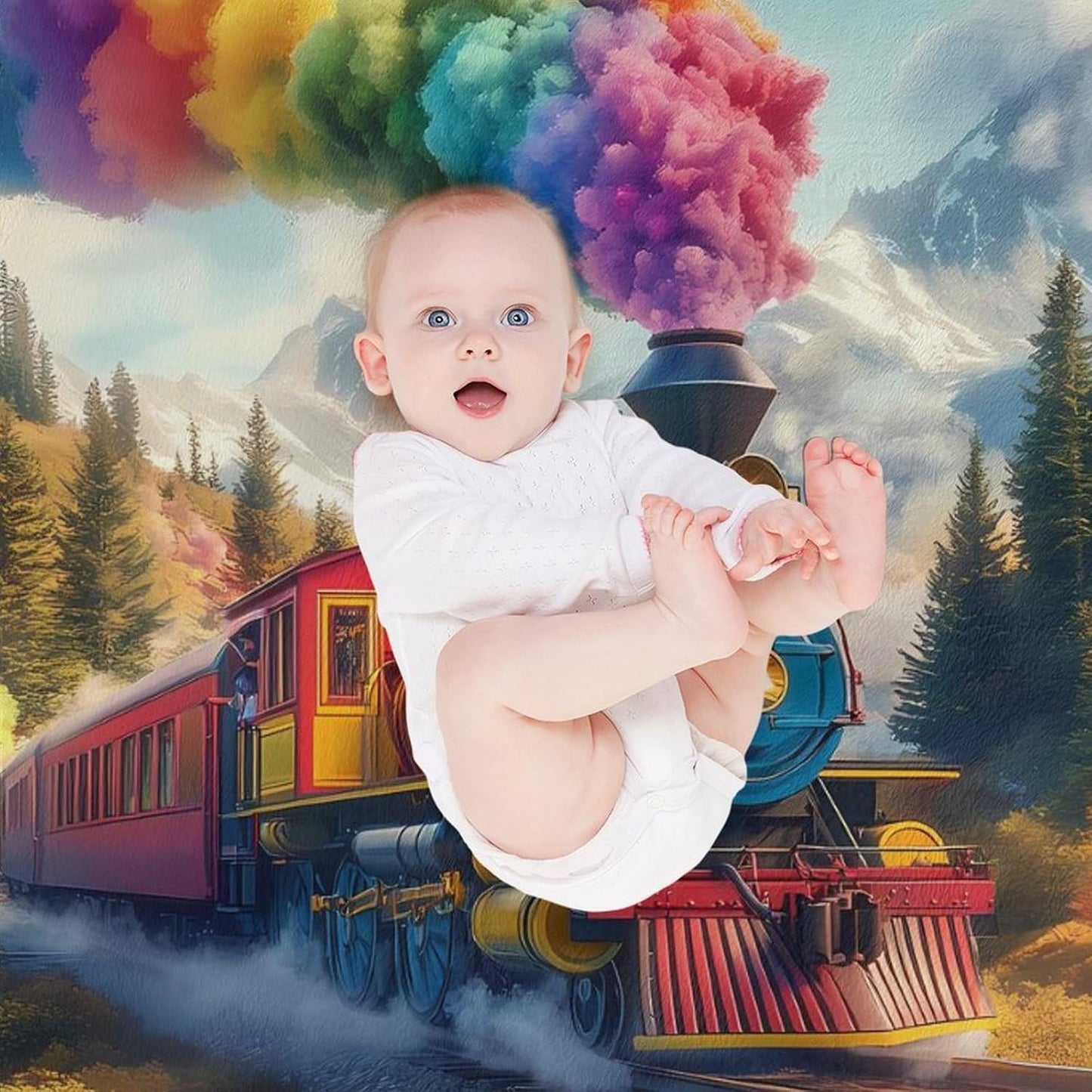 Steam Train Rainbow Cloud Sky Forests Mountain Throw Blanket for Couch Bed Plush Cozy Fuzzy Flannel Blanket for All Season 55"x70"