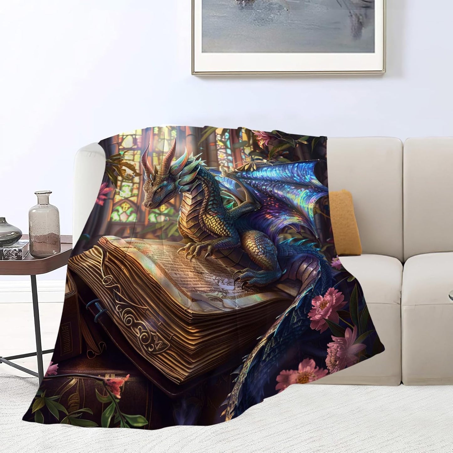 Dragon Blanket Soft Fuzzy Fleece Dragon Book Reading Throw Blanket Decor Cozy Warm Plush Flannel Dragons Blanket Gifts for Lover Girls Boys Kids Adults Home Chair Sofa Couch Bed 50"X40"