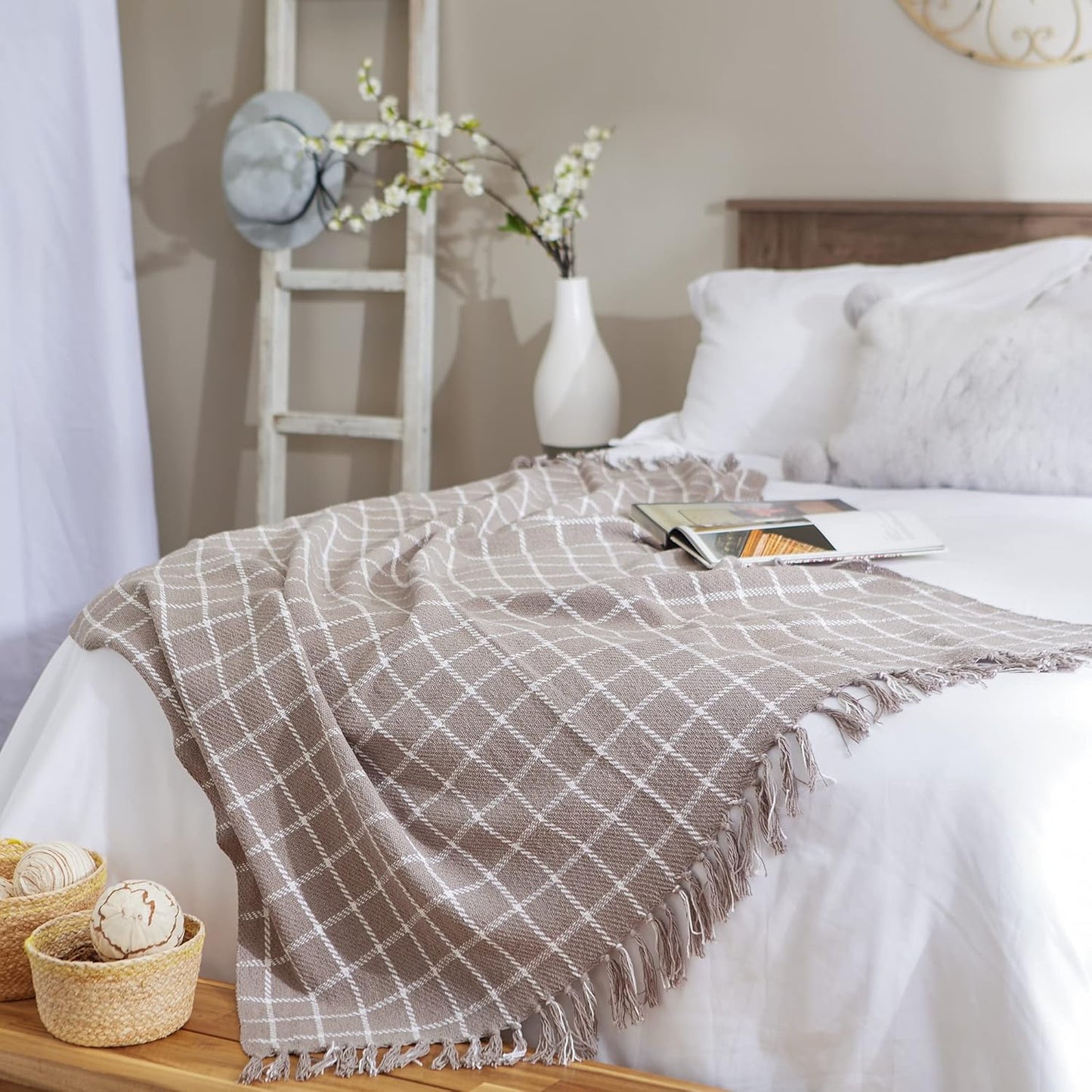 DII Transitional Checked Plaid Woven Throw, 50x60, Gray