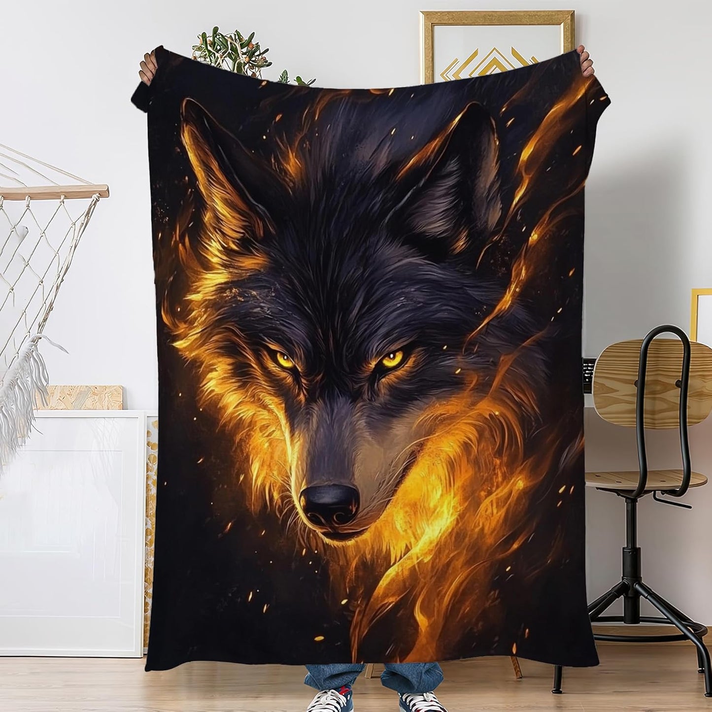 Cool Wolf Fall Throw Blanket,Animal Cozy Plush Fluffy Blanket for Living Room Decor,Lightweight Fleece Throws for Couch,Bed,Traveling,Naps,Reading,50 X 60 Inch