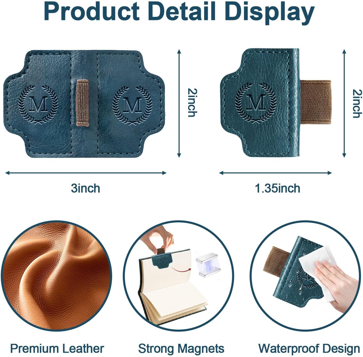 BygoneMark Magnetic Leather Bookmark with Pen Holder, Personalized Custom Initial Page Marker & Pen Clip, Professional Book Accessory for Students (Blue-Cross)