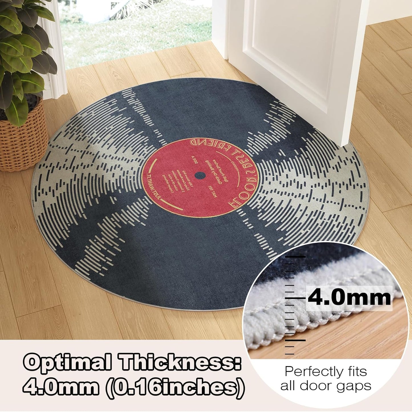 Vinyl Record 4ft Round Rug, Non-Slip Area Rug Round for Living Room, Bedroom, Dining Room Table,Small Circular Rugs,Ultra Soft Circle Carpet for Home Decor Aesthetic,Low-Pile Carpet Circles,Music Gift