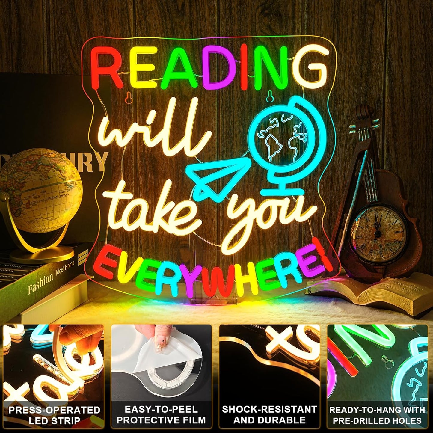 Study Neon Signs Reading Will Take You Everywhere Neon Sign Classroom Wall Decor Light Up Reading Corner Bedroom LED Learn Lights for Teens Room Books Lover Gifts for Teachers