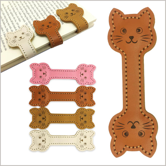 Magnetic Leather Bookmarks for Reading, Cute Cat Face Shape Magnet Bookmark Clips for Women, Men, Kids, Magnetic Book Marks, Gifts for Book Lovers Teachers Students (1 Pack, Brown)