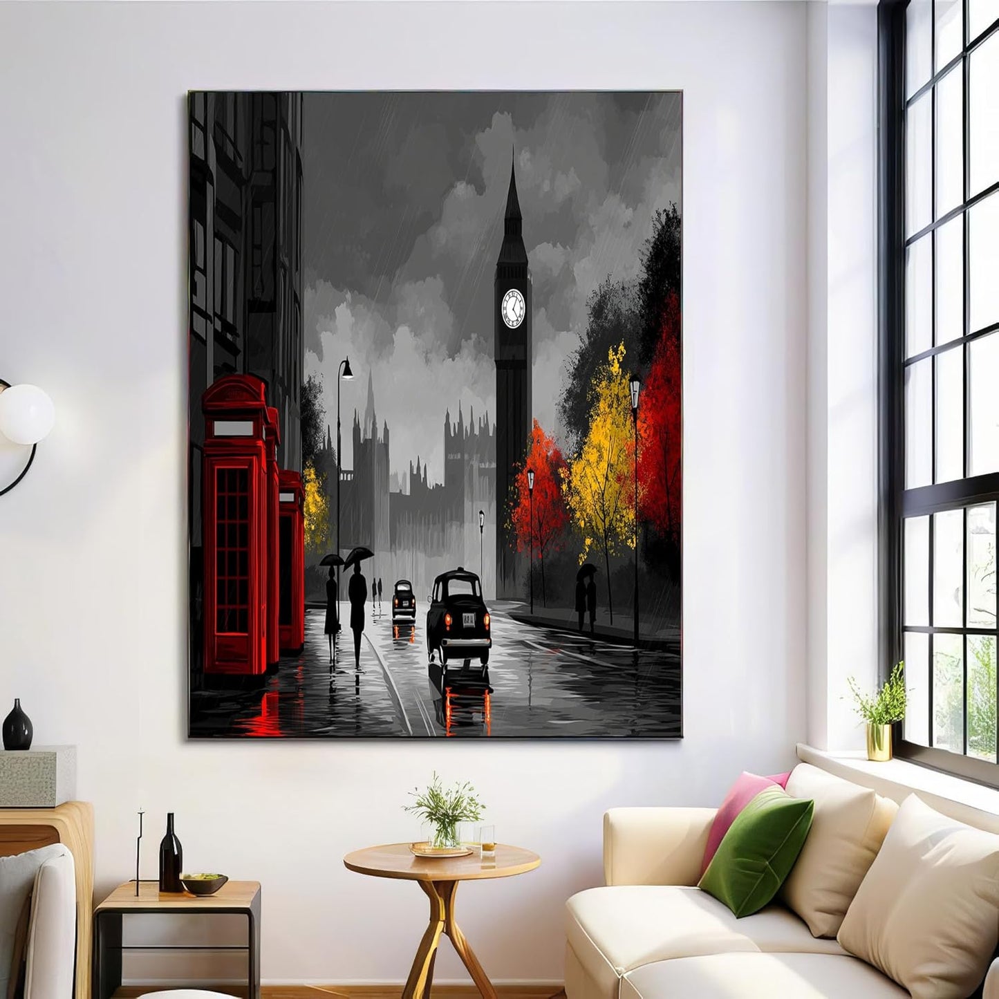 GDJSMIN London Street Scene Wall Art, Big Ben Red Telephone Booth Poster for Reading Room Living Room Decor 12x 16 inch Unframed