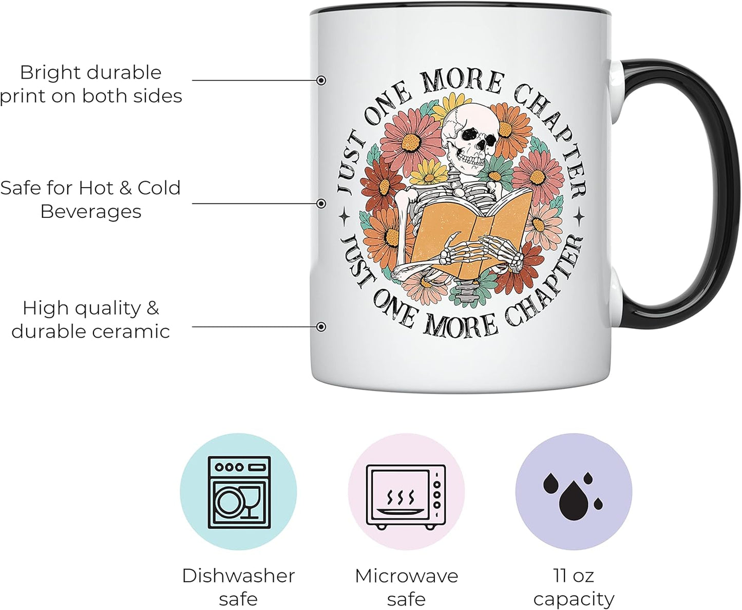 YouNique Designs Just One More Chapter Mug, 11 Oz, Bookish Gifts, Book Lovers Gifts, Librarian Gifts for Readers Book Lovers Women, Book Club Gifts for Women, Book Mug, Bookworm Gifts (Black Handle)
