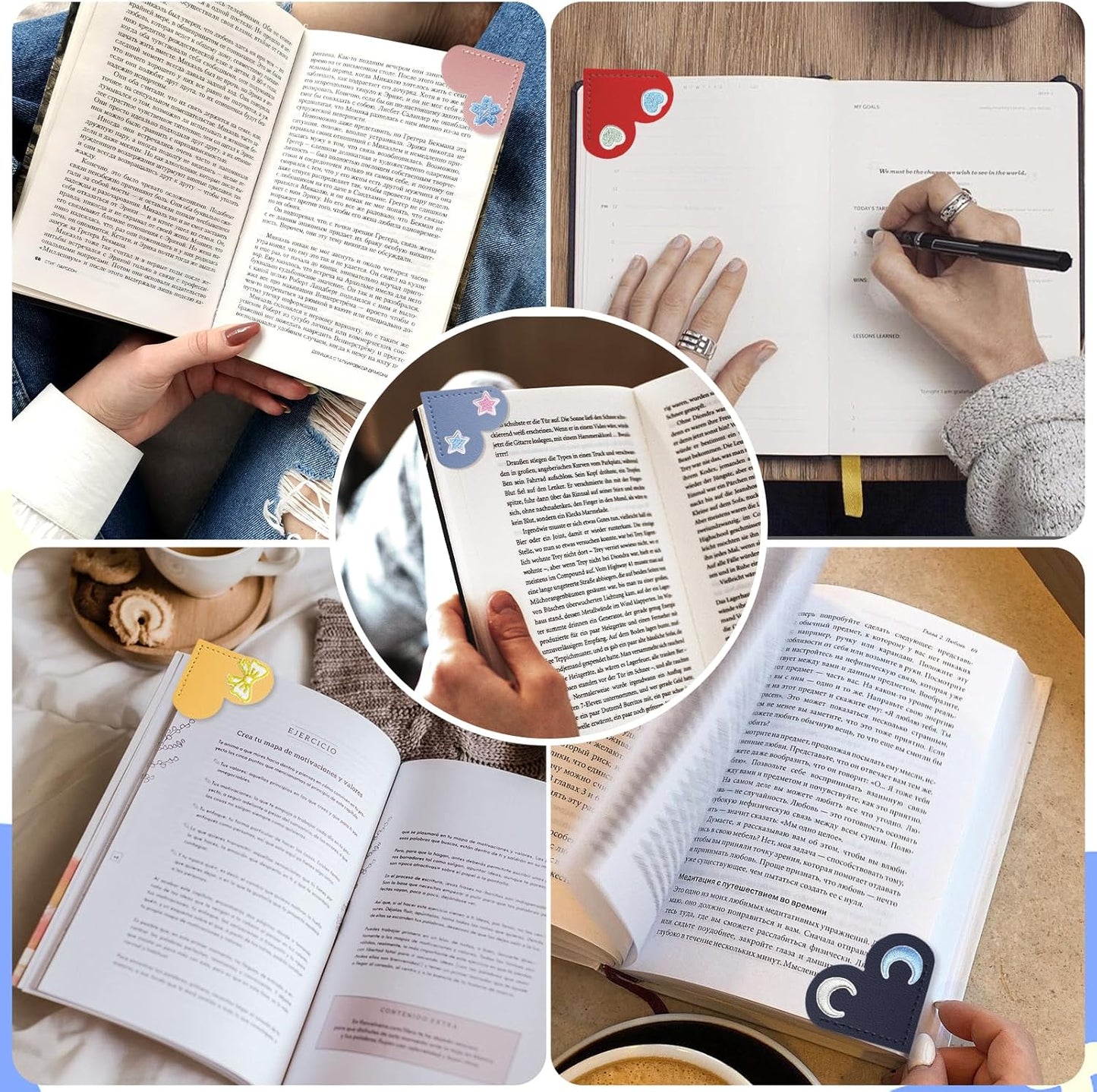 10 Pcs DIY Leather Heart Bookmarks for Women Book Lovers, Book Accessories Gifts for Reading Women, Cute Corner Page Bookmarks for Book Lovers Teachers Students, School Office Home Supplies(Heart B)
